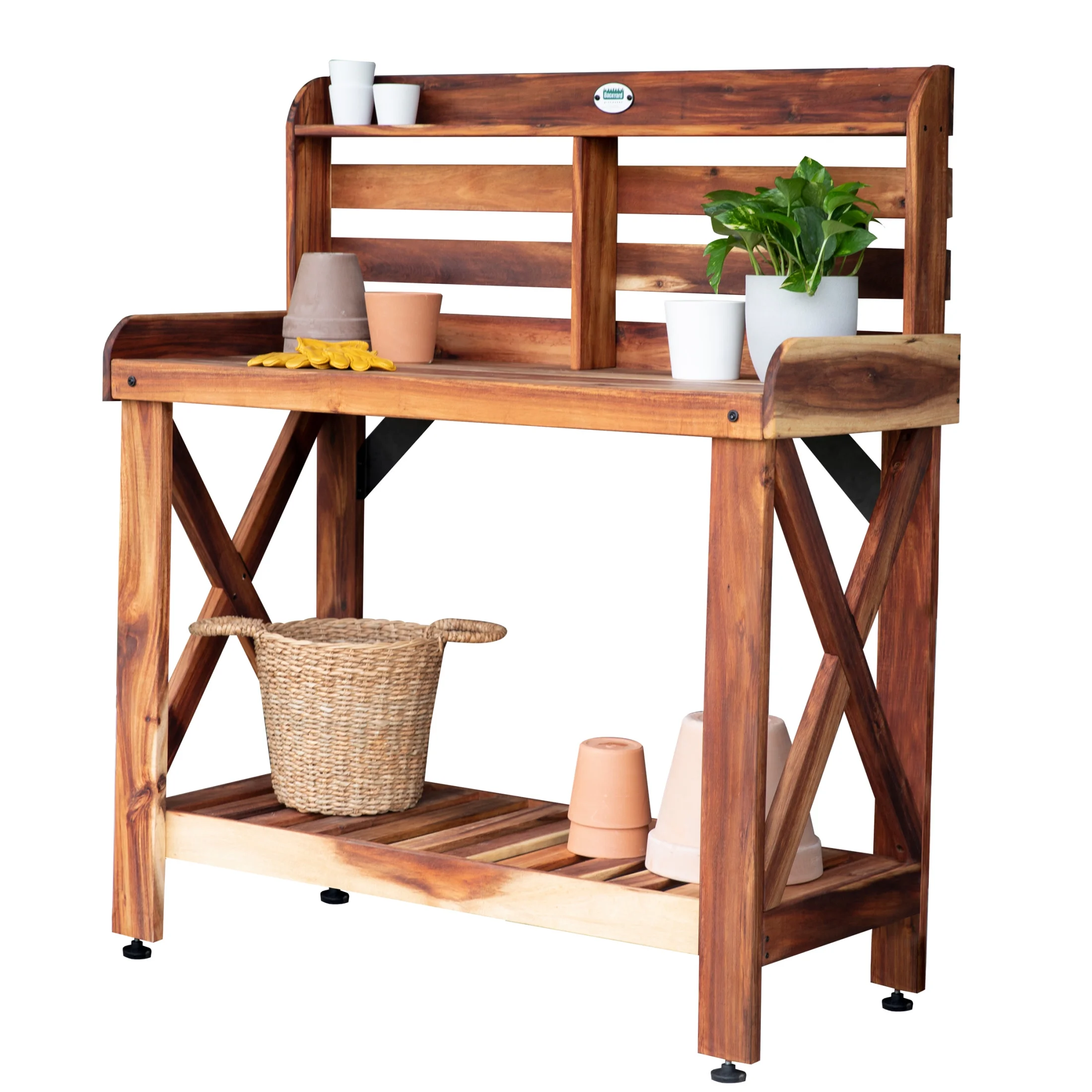 47" Acacia Wood Garden Potting Bench Serving Bar, Storage Shelf - Image 2