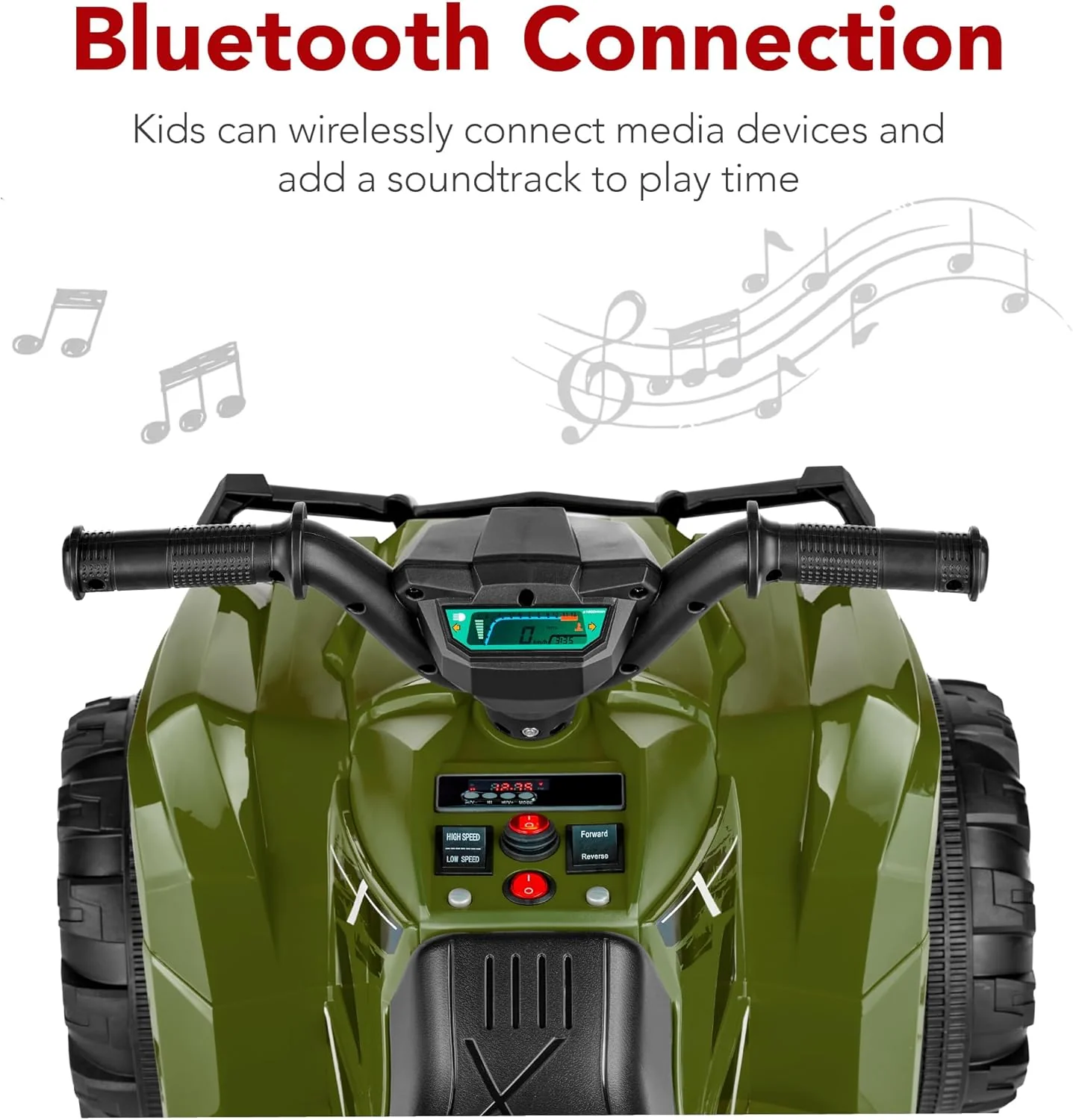 Quad électrique 12 V pour enfants Best Choice Products, véhicule tout-terrain à 4 roues avec audio Bluetooth, vitesse maximale de 3,9 km/h, pneus à crampons, phares LED et radio.
