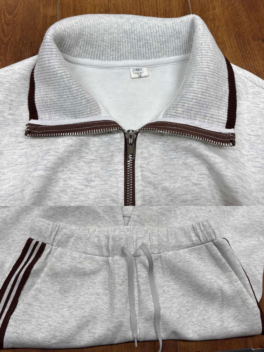 Ensemble sweat à demi-fermeture éclair et pantalon à jambes larges