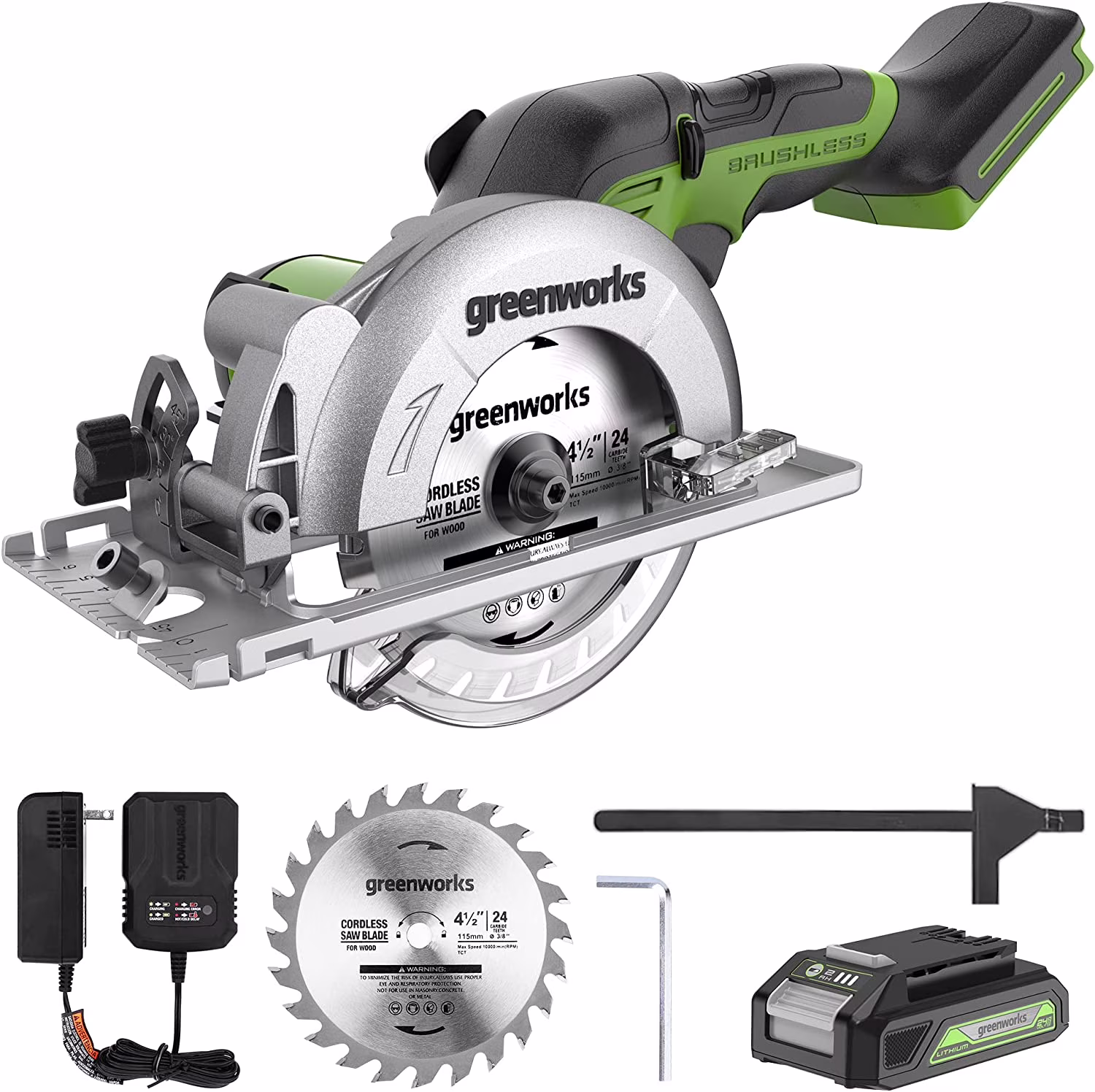24V Brushless 4.5 Mini Circular Saw Kit, 6500 RPM Compact Cutting Saw with Blade, Battery, and Charger