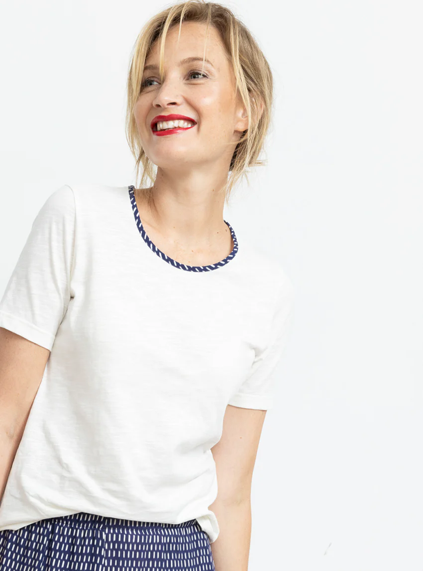 Tee-shirt femme en coton blanc écru