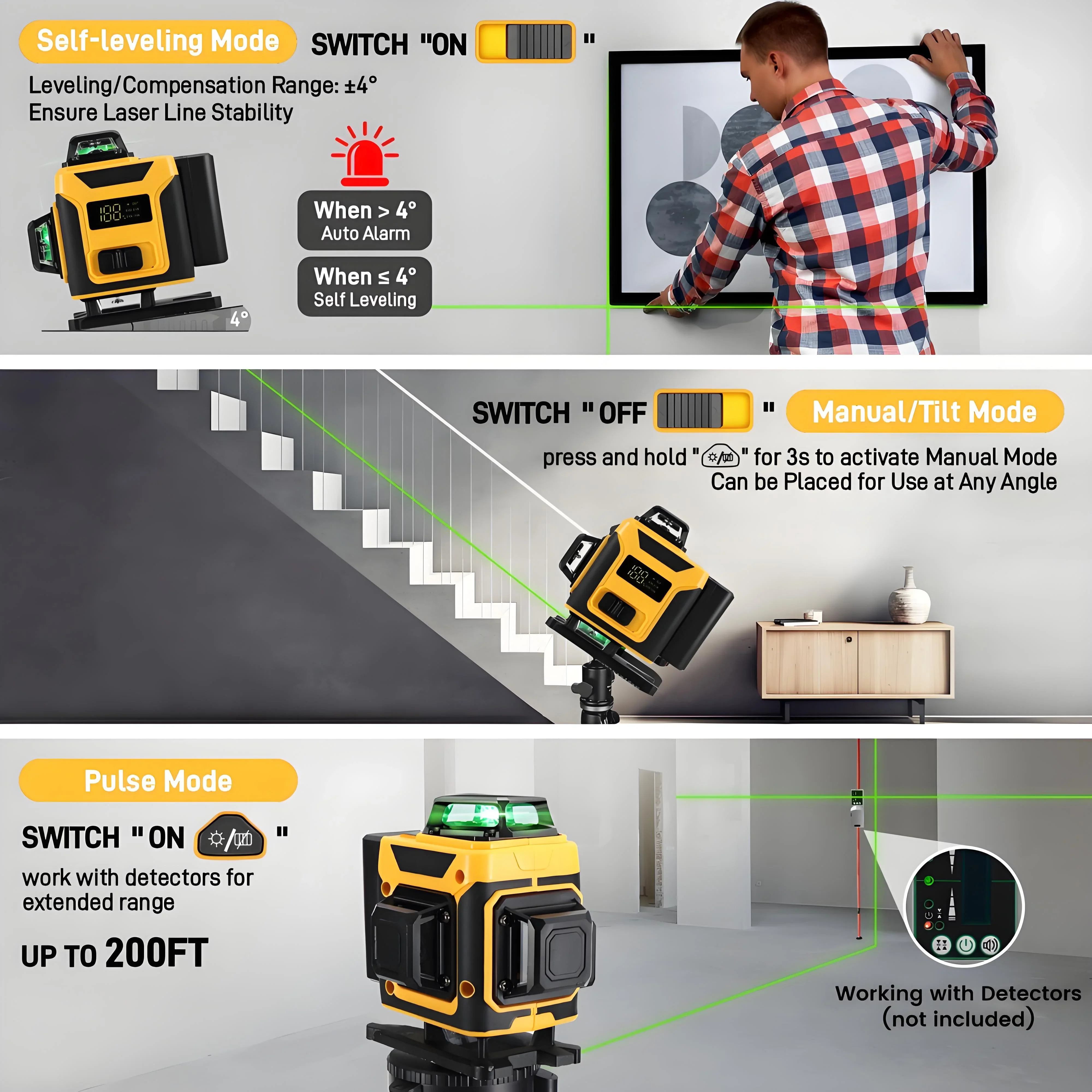 Laser Level,GOCHIFIX 16 Lines 4x360�� Green Cross Laser Level Self Leveling with Tripod,Rotating Bracket,Remote Control,Lifting Platform,Rechargeable Battery and Storage Box