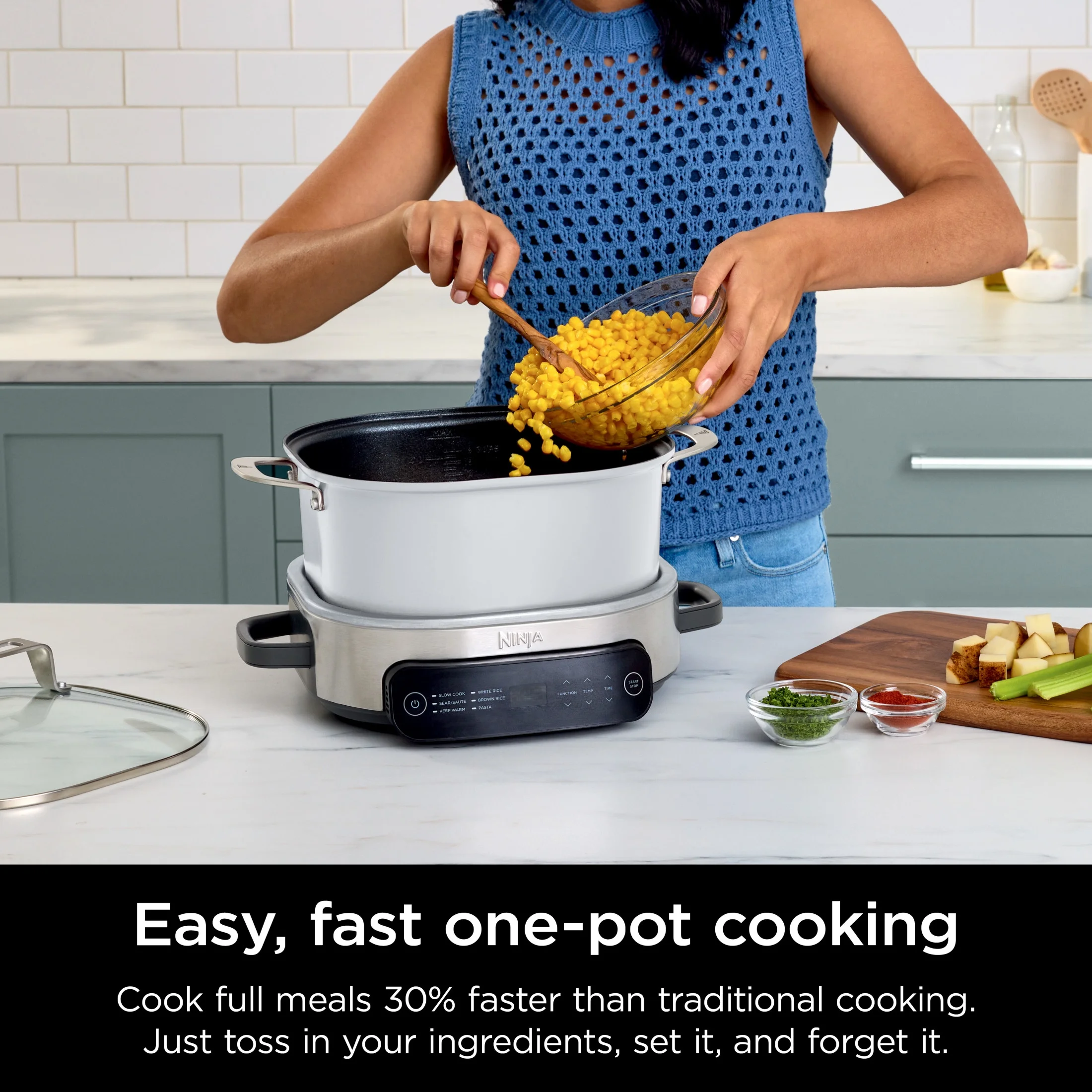 Ninja Foodi 6.5 Qt Everyday Possiblecooker, Stainless Steel/White, Multi Cooker, Slow Cooker, MC1100