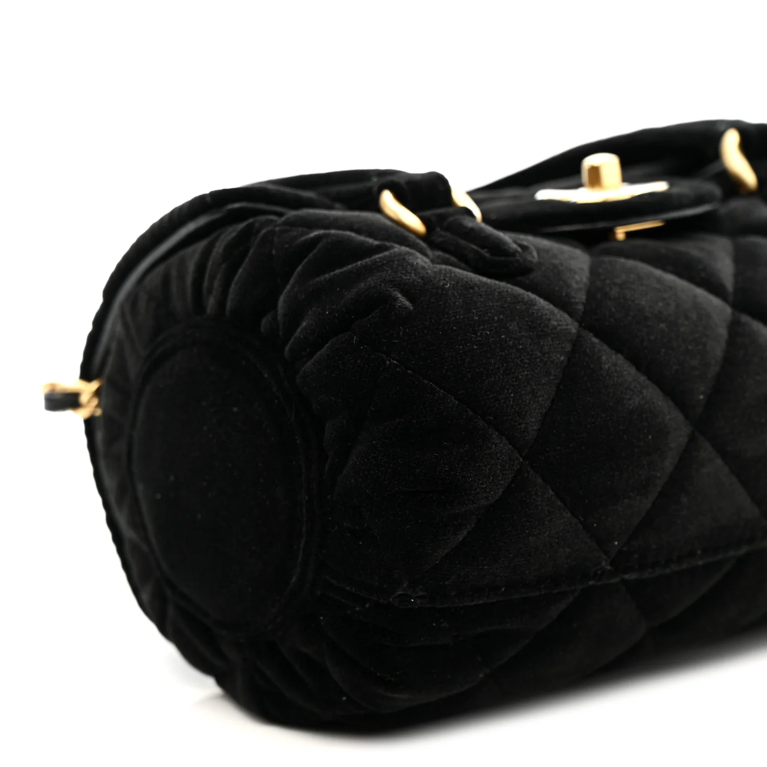 Velvet Quilted Mini Top Handle Flap Black
