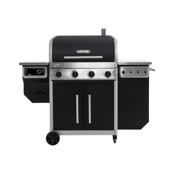 4-Burner Gas Grill and Pellet Smoker Combo in Black