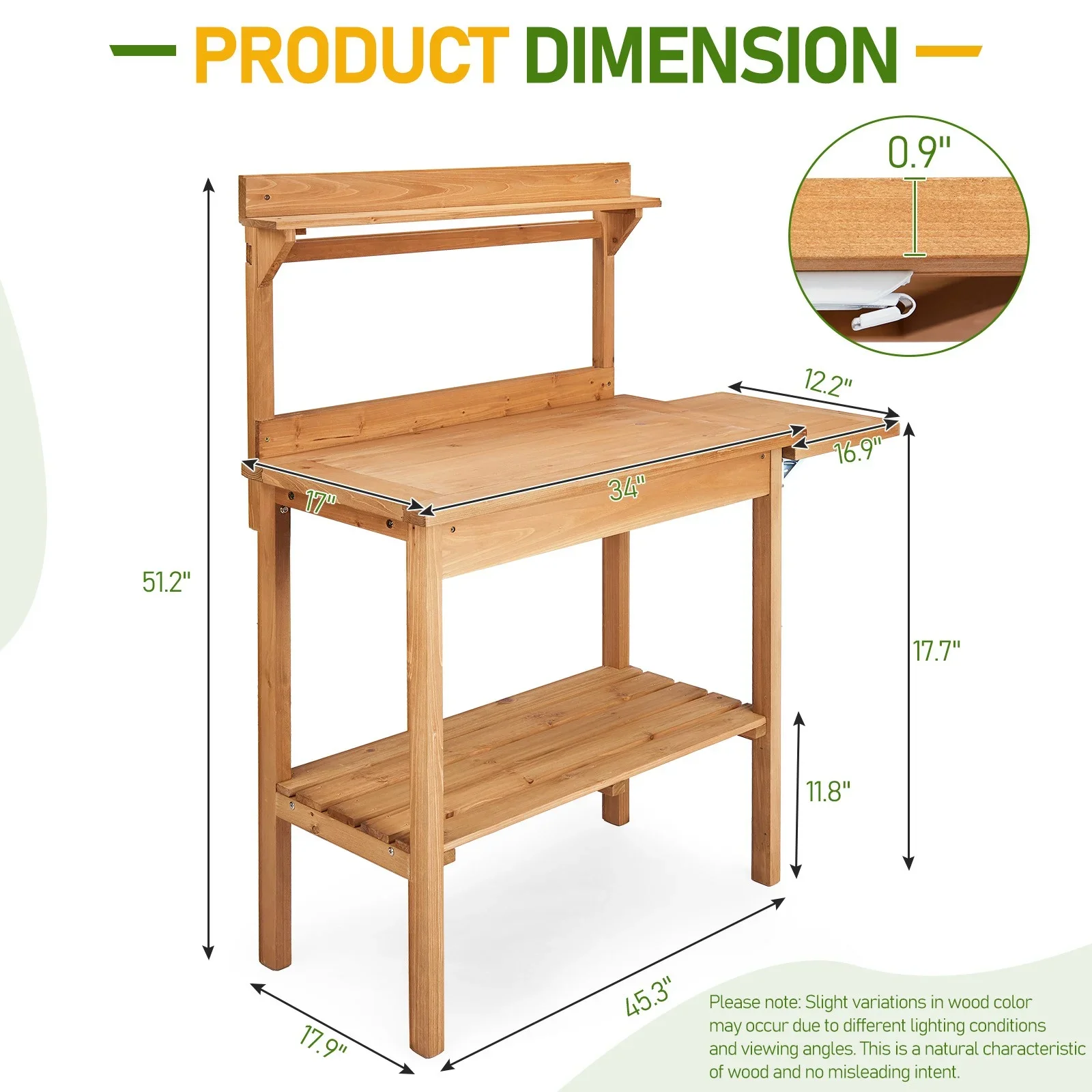 SgoodS 51.2 in x 45.3 in x 17.9 inGarden Potting Bench Table Outdoor Work bench Station