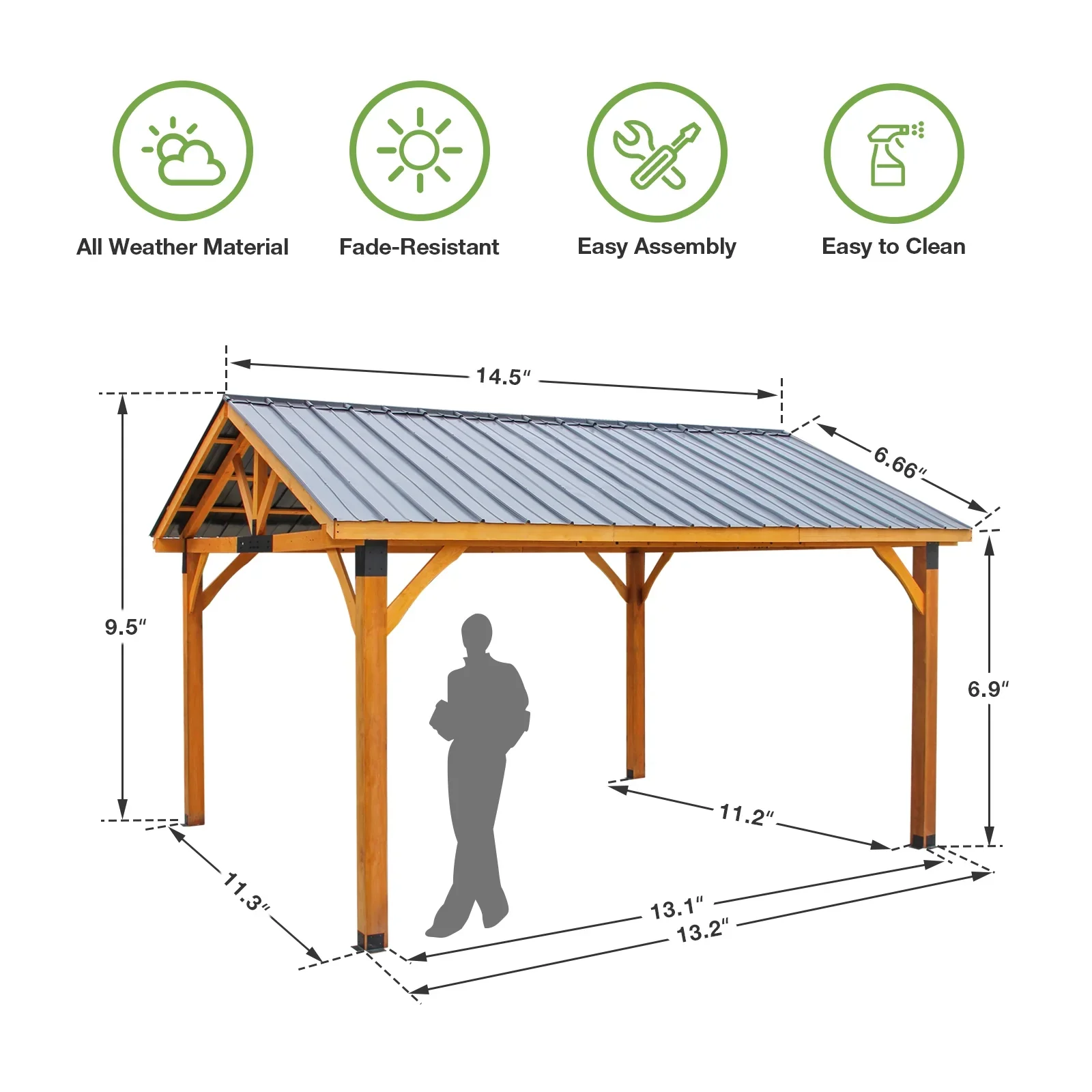 AECOJOY Wooden Gazebo 14.5x11ft for Outdoor BBQ Grill and Relaxation, Sturdy Brown Permanent Pavilion for Patios, Gardens, and Lawns