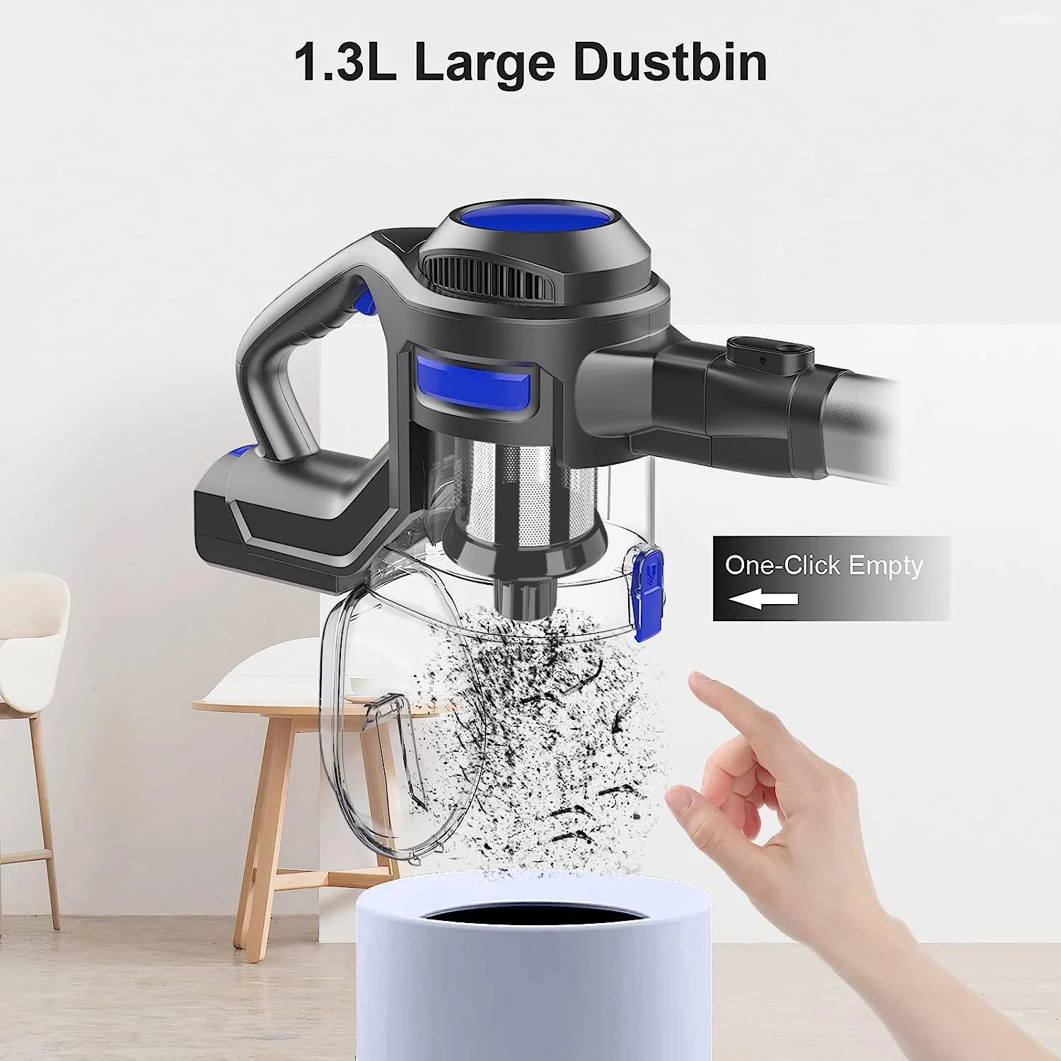 Stick Vacuum Cleaner, 4 in 1 Handheld Cordless Vacuum with Powerful Suction for Home Hard Floor Carpet Car Pet Hair, XL 618A(Blue) Image 10
