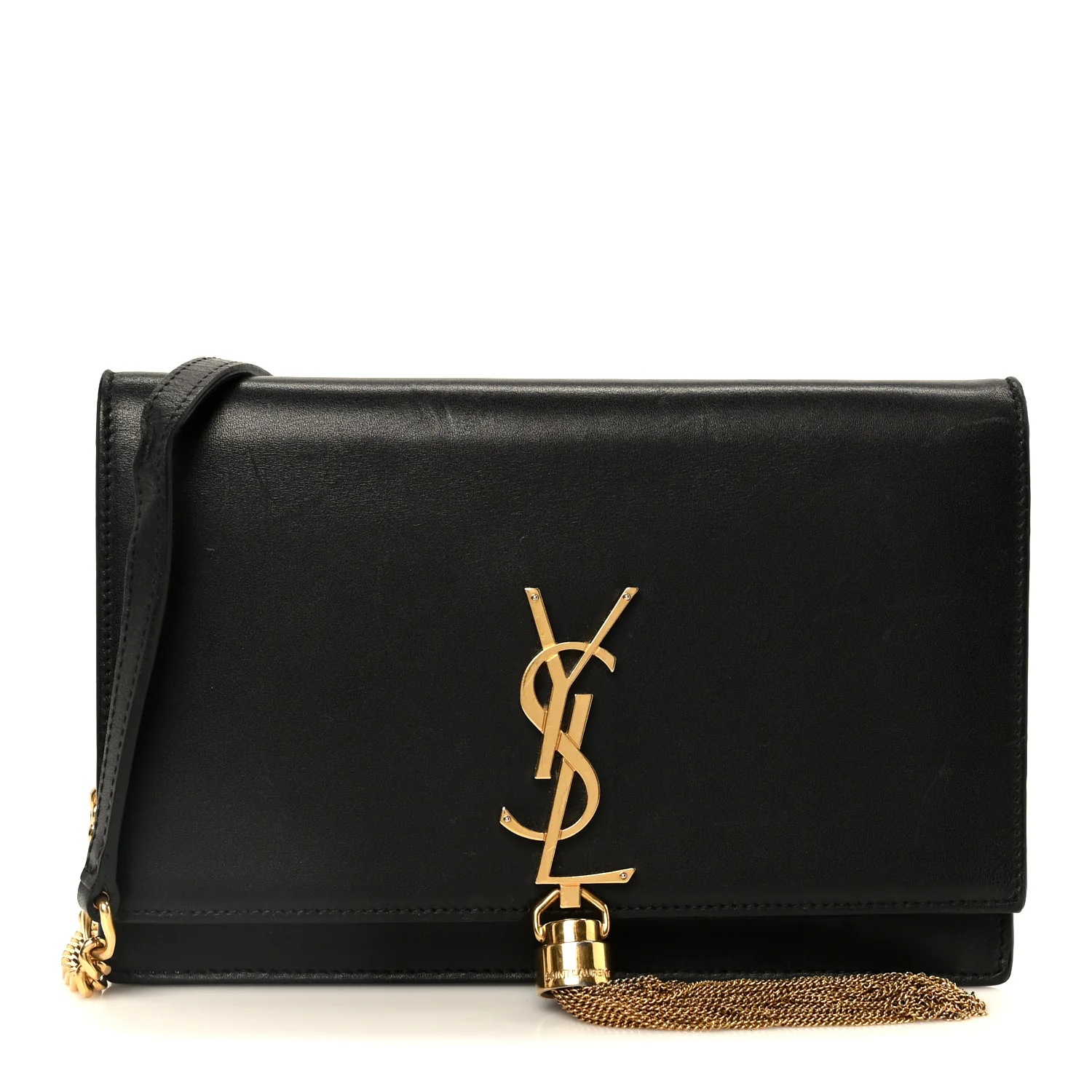 Smooth Calfskin Classic Monogram Kate Tassel Chain Wallet Black