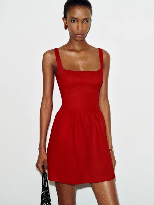 Janu Linen Mini Dress-Lipstick