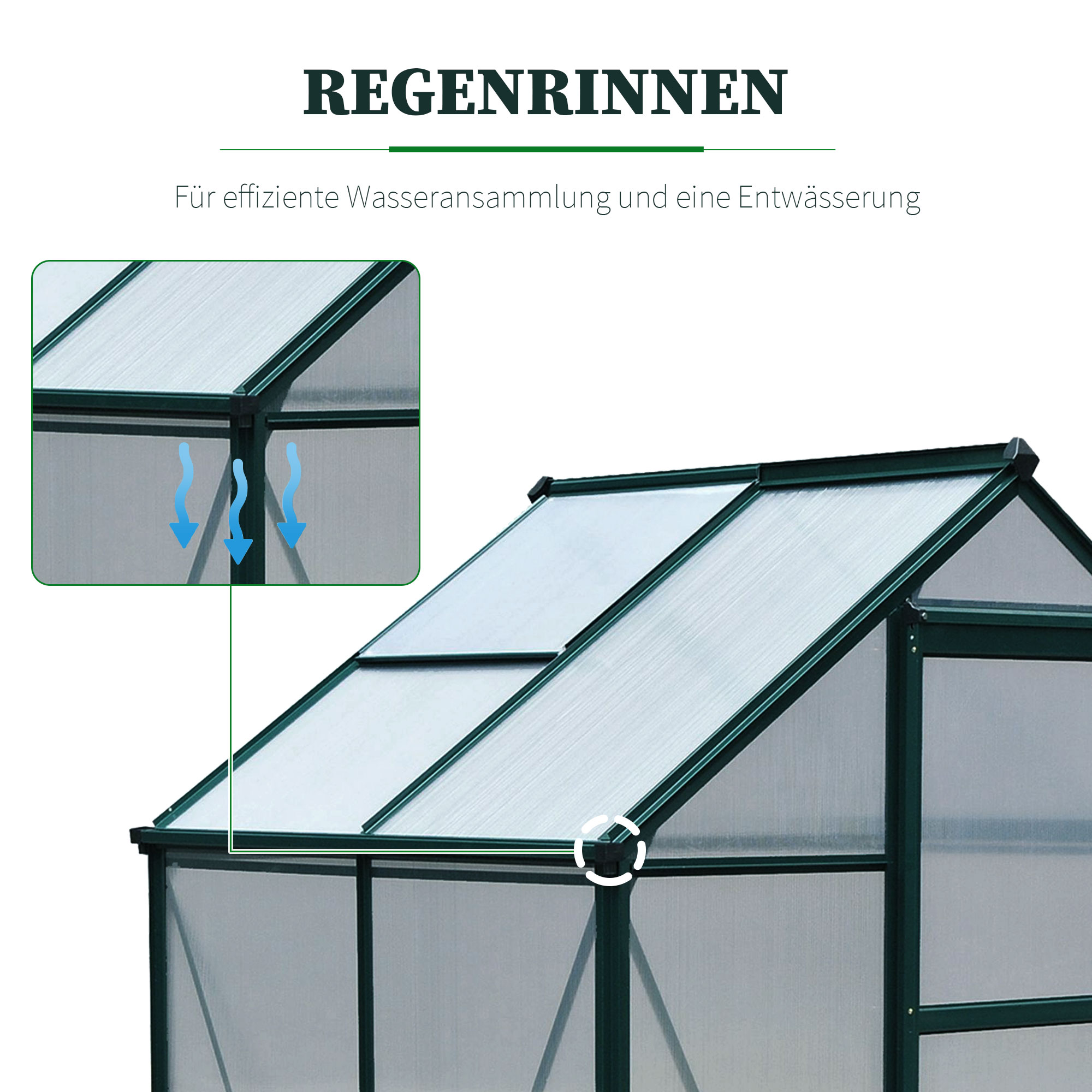 Outsunny kas aluminium kas met dakraam deur 190 x 132 x 201 cm plantenhuis met fundering inloop tomatenhuis weerbestendig polycarbonaat groen + transparant