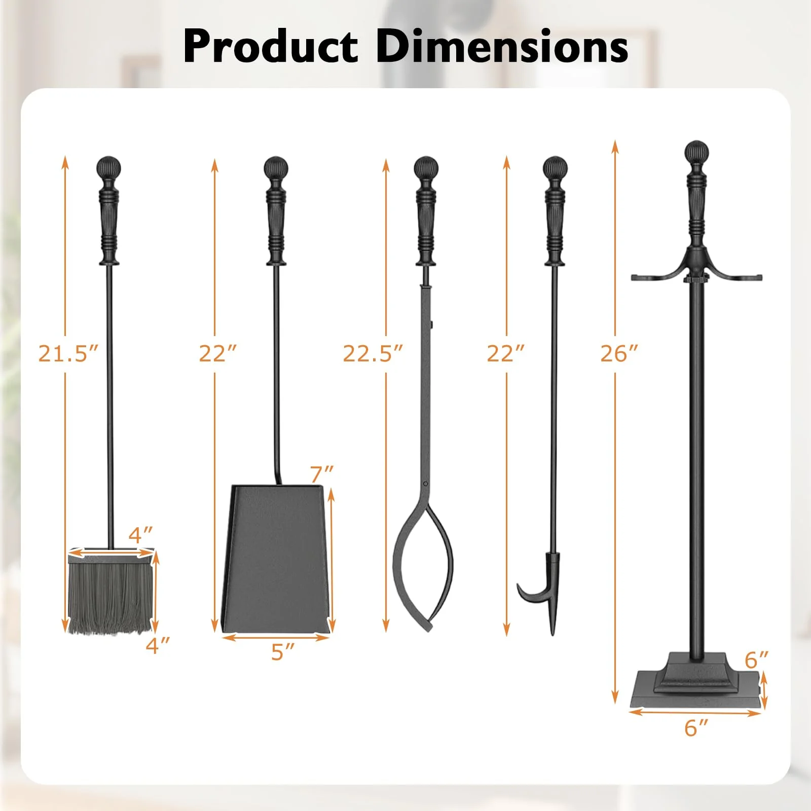 Tangkula 5 Pieces Fireplace Tool Set with Aluminum Handles