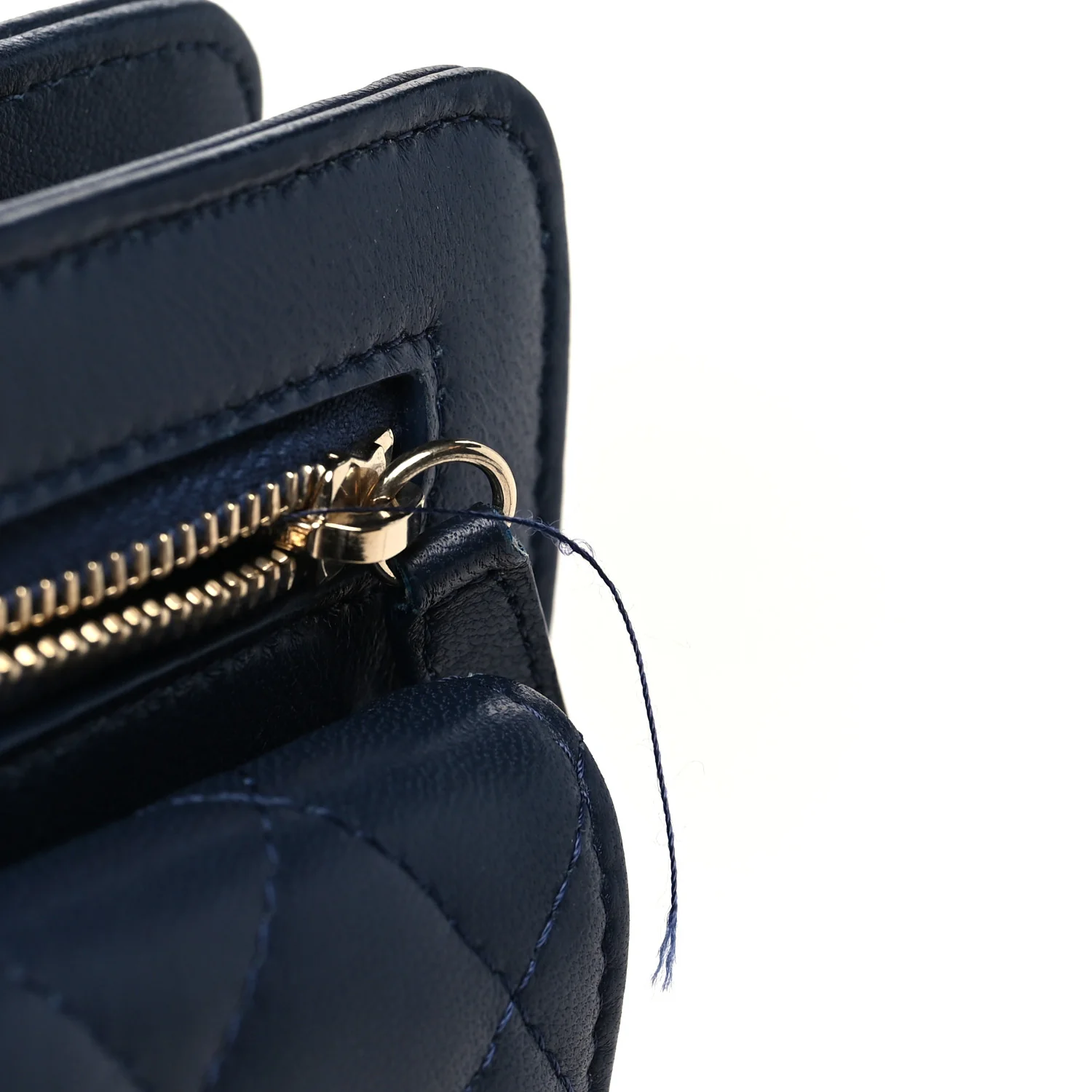 Lambskin Quilted Square Front Pocket Clutch With Chain Navy Blue