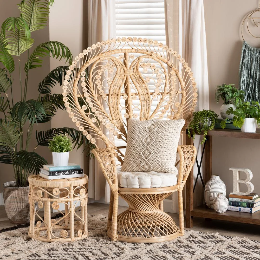 Bali & Pari Fedra Modern Bohemian Natural Brown Rattan Peacock Accent Chair