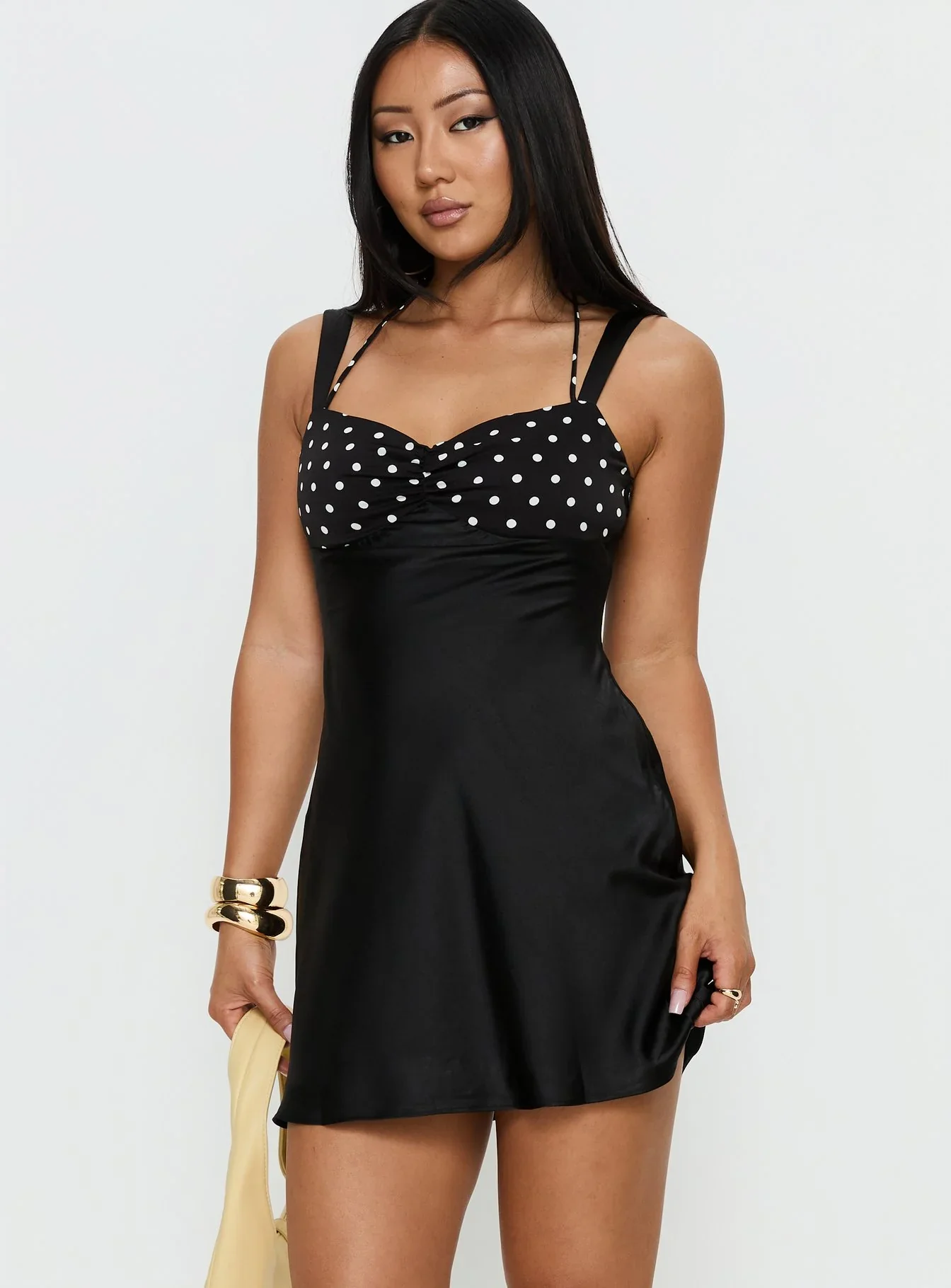 Befanie Layered Mini Dress Black Polka Dot