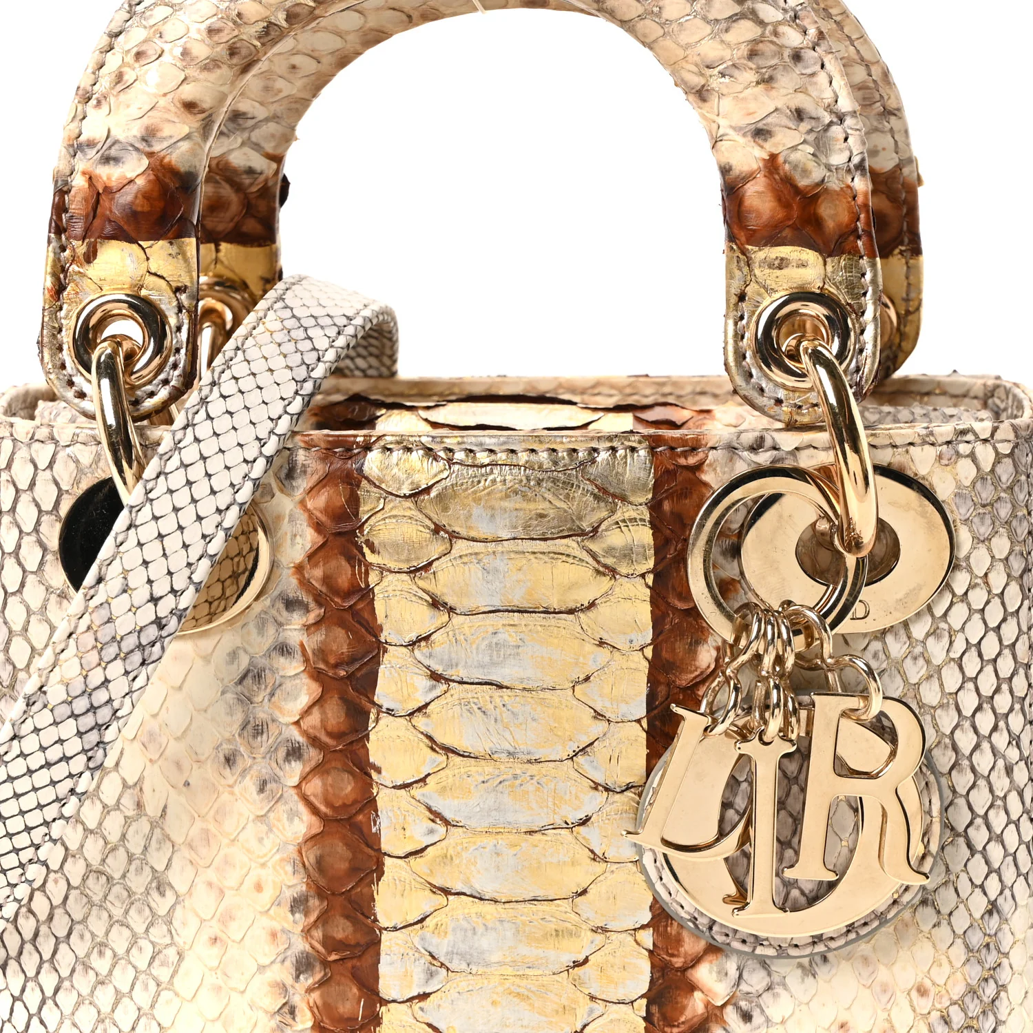 Snakeskin Mini Lady Dior Beige Gold