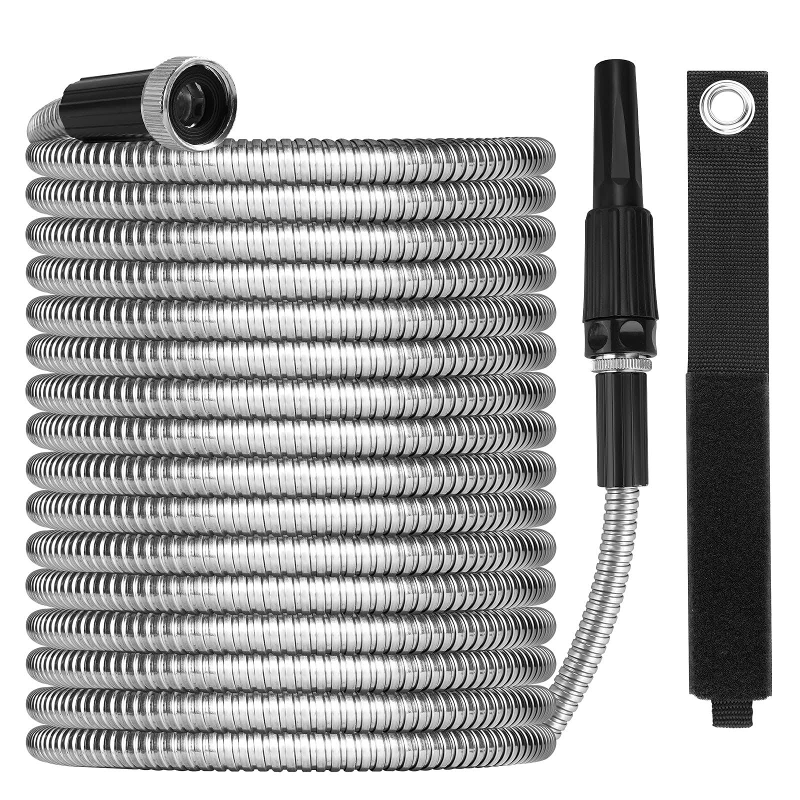 Metal Garden Hose 100ft w/ Super Tough & Soft Water Hose, Household Stainless Steel Hose, Durable Metal Garden Hose w/ Adjustable Nozzle, No