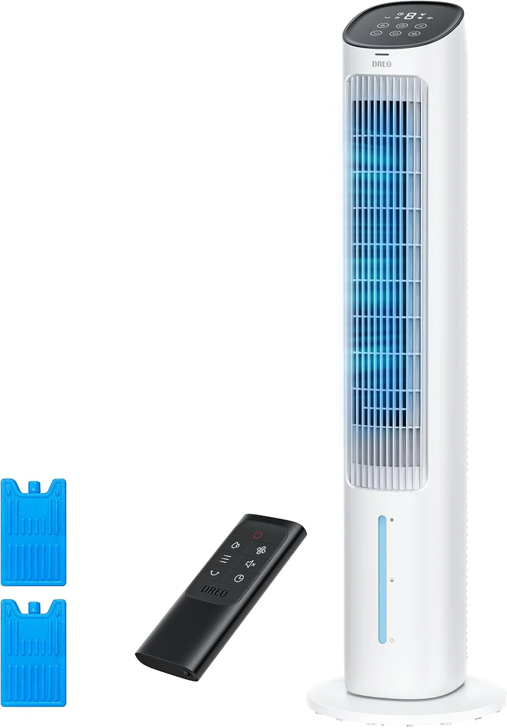 Ventilateur climatiseur portable DREO, 40 pouces, ventilateur sur pied soufflant de l'air froid, climatiseur portable à évaporation oscillante, réservoir d'eau amovible, blocs de glace, télécommande, 4 vitesses, minuterie 7 h, blanc