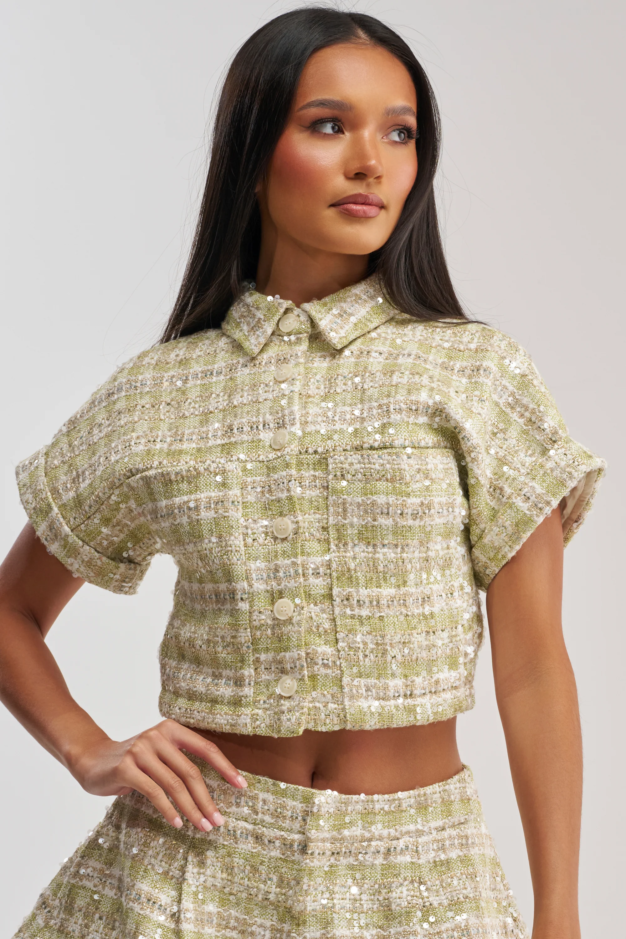 EASY TO LOVE TWEED BUTTON DOWN - Akira Store