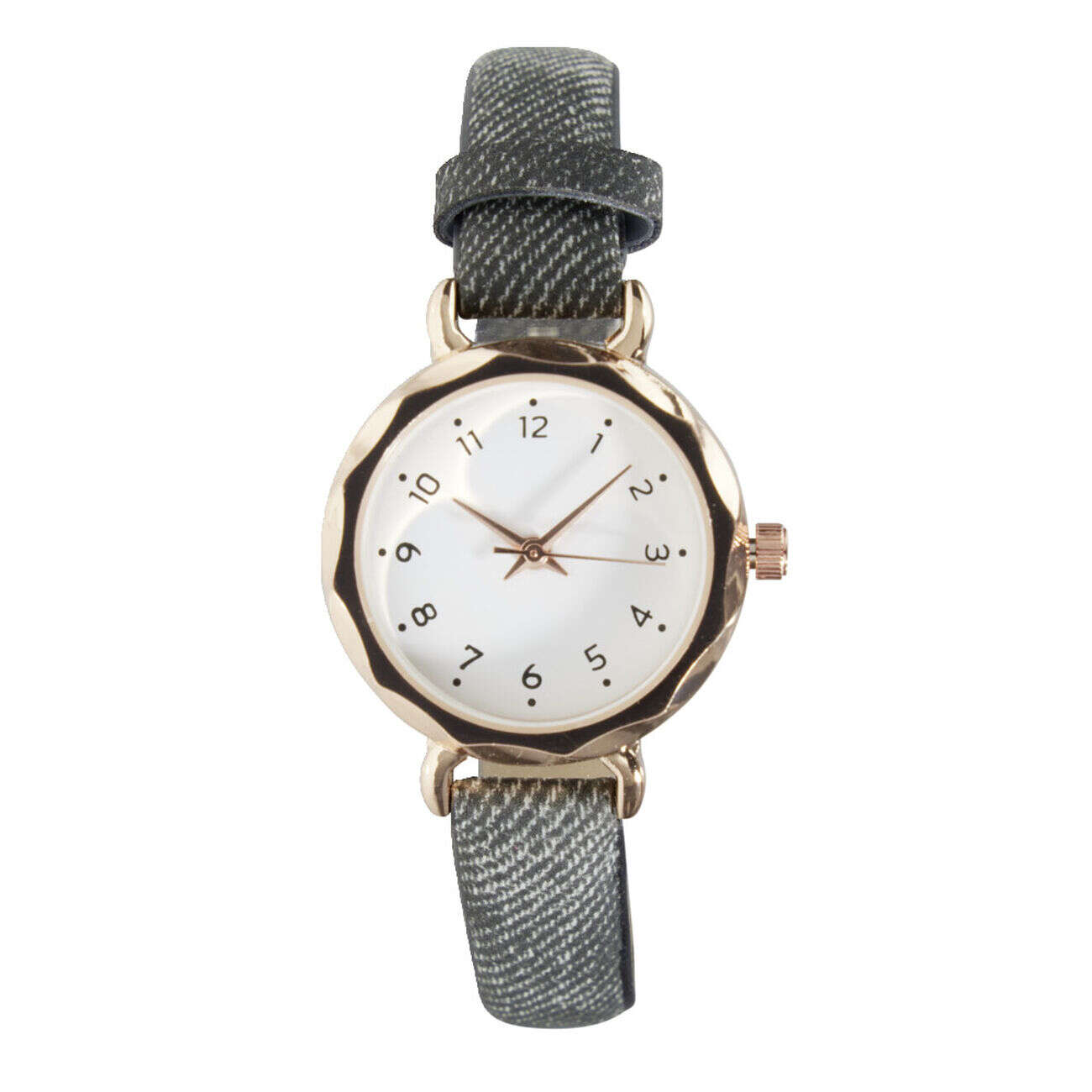 Montre femme cadran rond acier doré Ø2,6xH20,5cm (2 modèles noir ou rose)