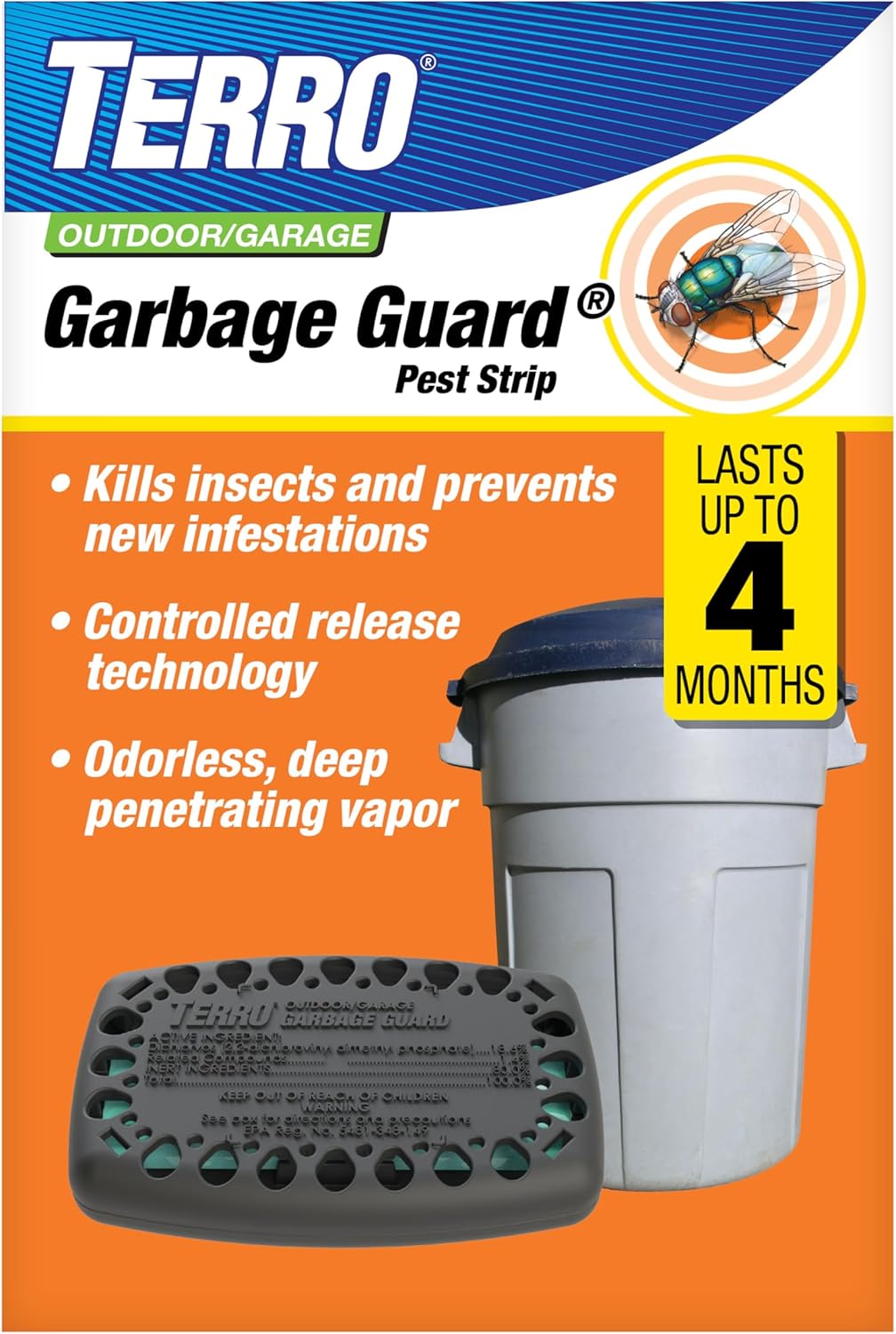 TERRO Garbage Guard Trash Can Insect Killer, 1-Pack| Kills Flies, Roaches, Maggots, Beetles, and Insects, 4-Month Long-Lasting Protection for Outdoor Pest Control & Bug Barrier