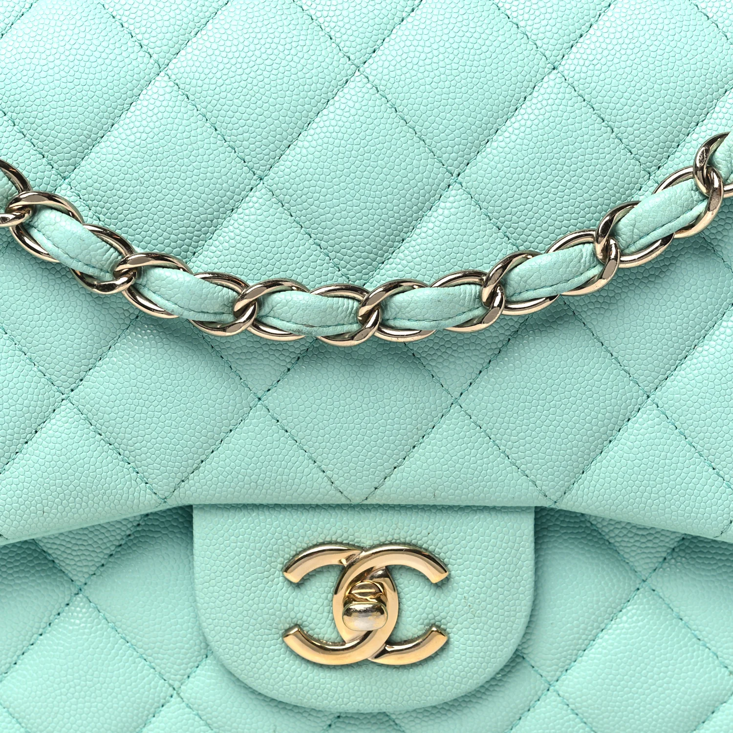 Caviar Quilted Jumbo Double Flap Light Green