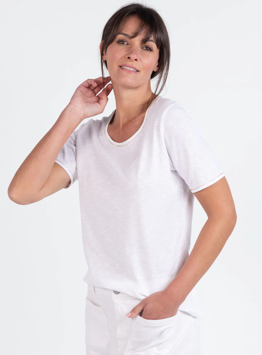 Tee-shirt femme en coton blanc multicolore