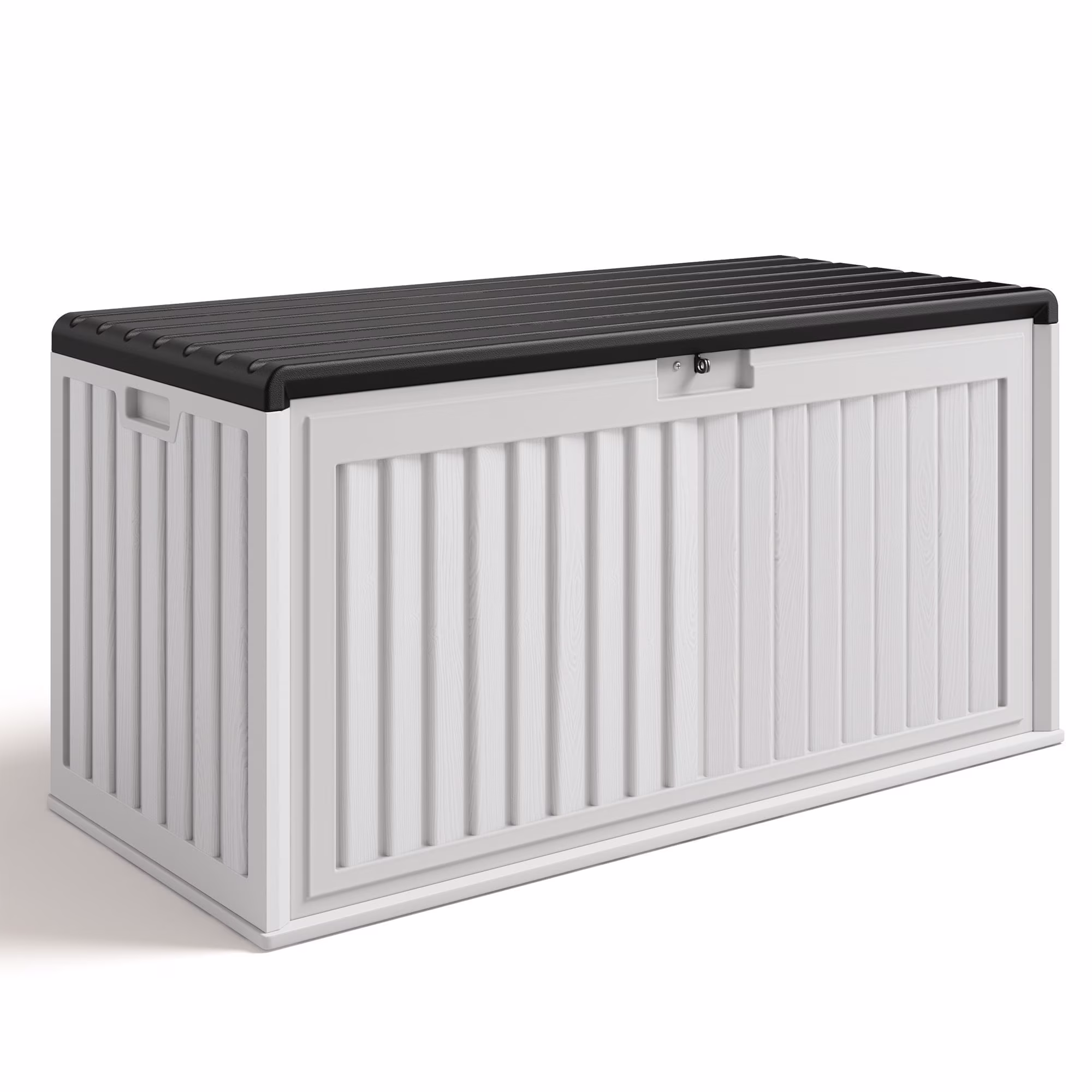100 Gallon Resin Deck Box, Asofer Lockable Patio Outdoor Storage Box, Garden Tools Storage, Beige/Brown
