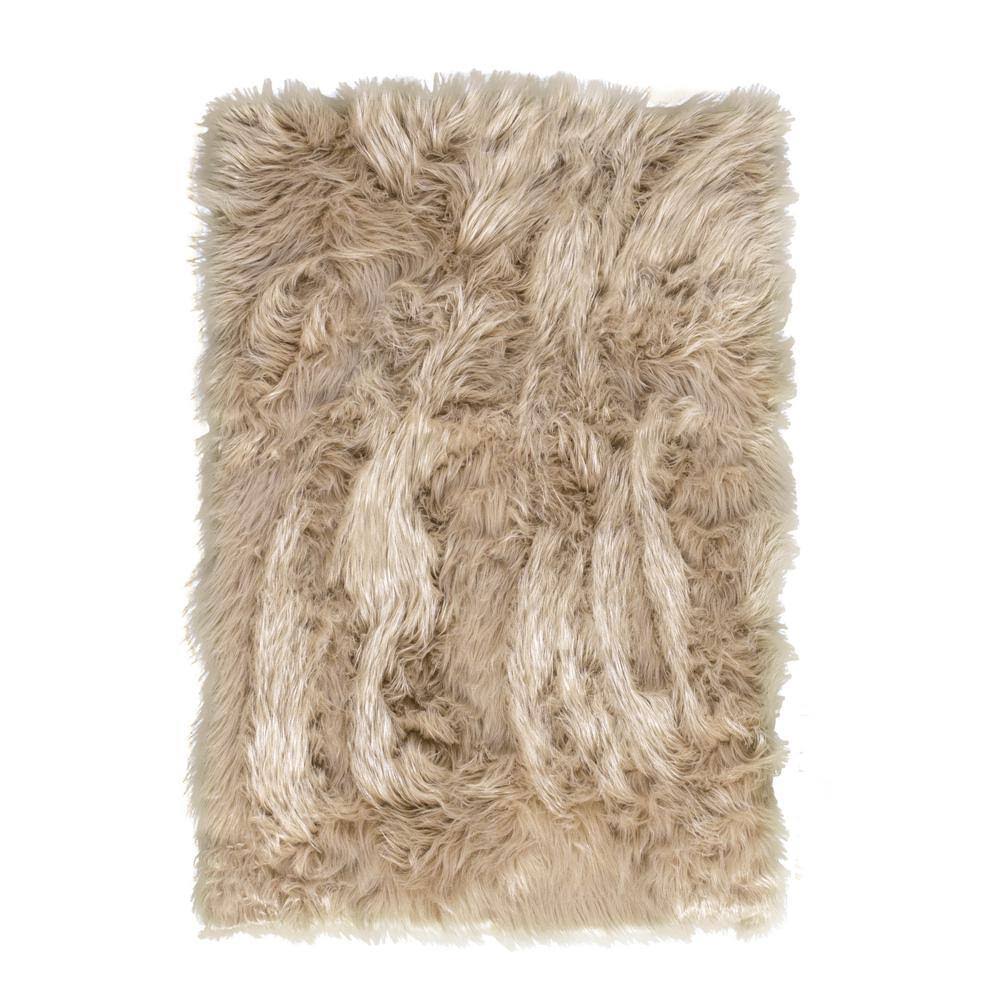 Ultra Soft Faux Sheepskin Fur Shag Rug Light Brown 2' x 3'