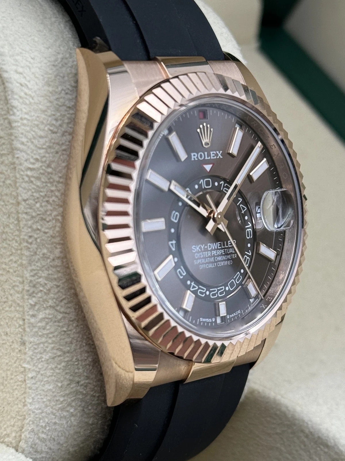 [Super Clone]RLX  Sky-Dweller 42mm Rose Gold Chocolate Dial Oysterflex - 336235