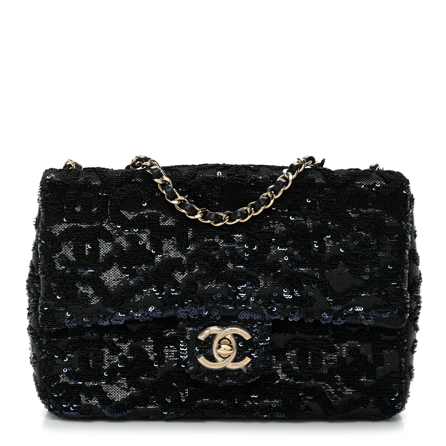 Sequin Quilted Small Single Flap Black
