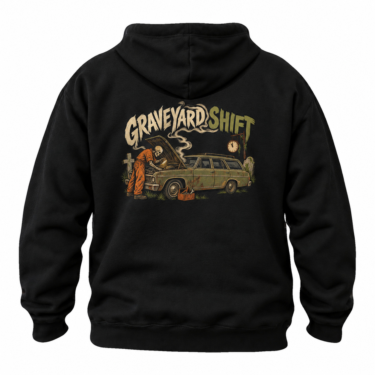 Graveyard Shift Skeleton Mechanic Hoodie