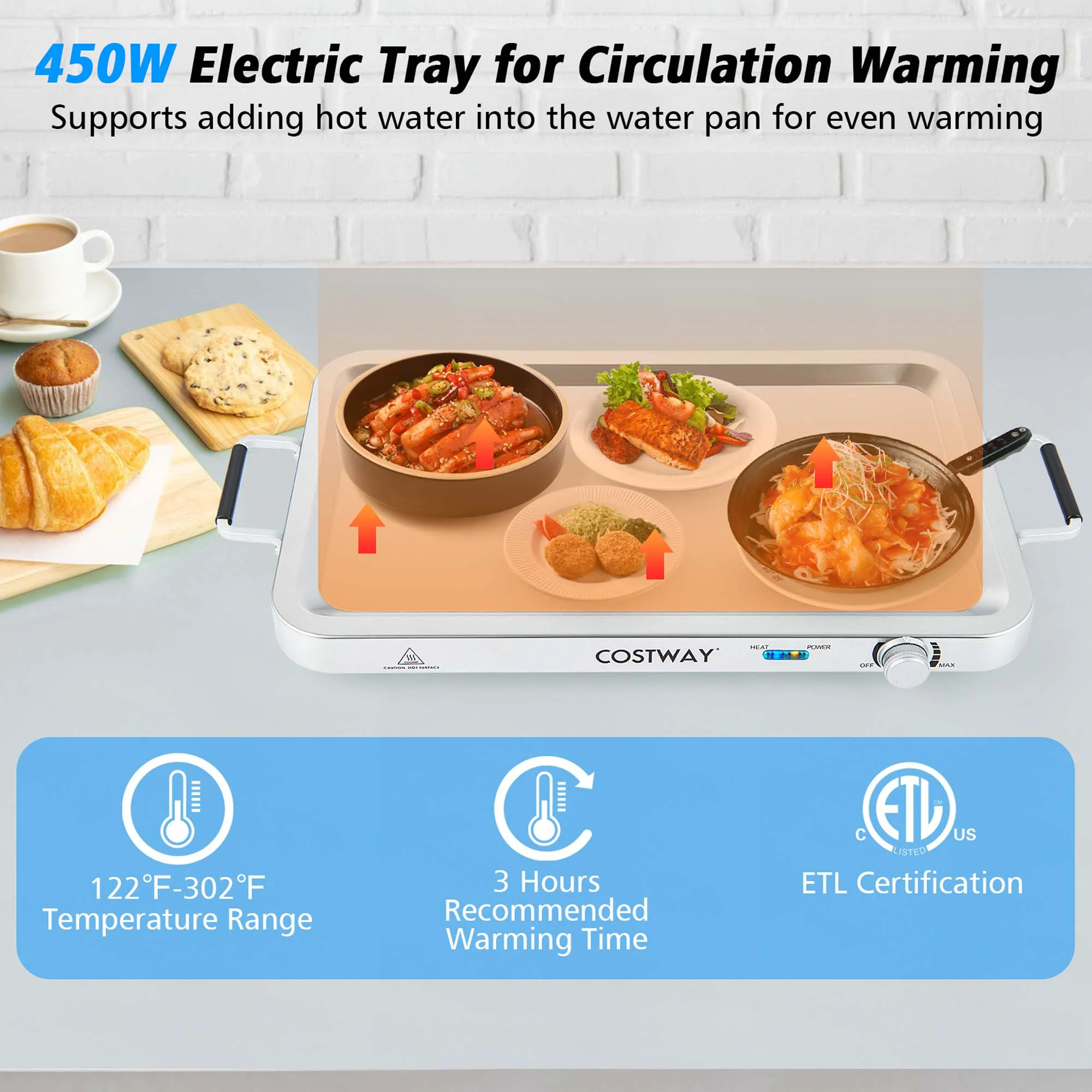 Food Warmer Buffet Server 450W Stainless Steel Electric Warming Tray for Parties - Image 6
