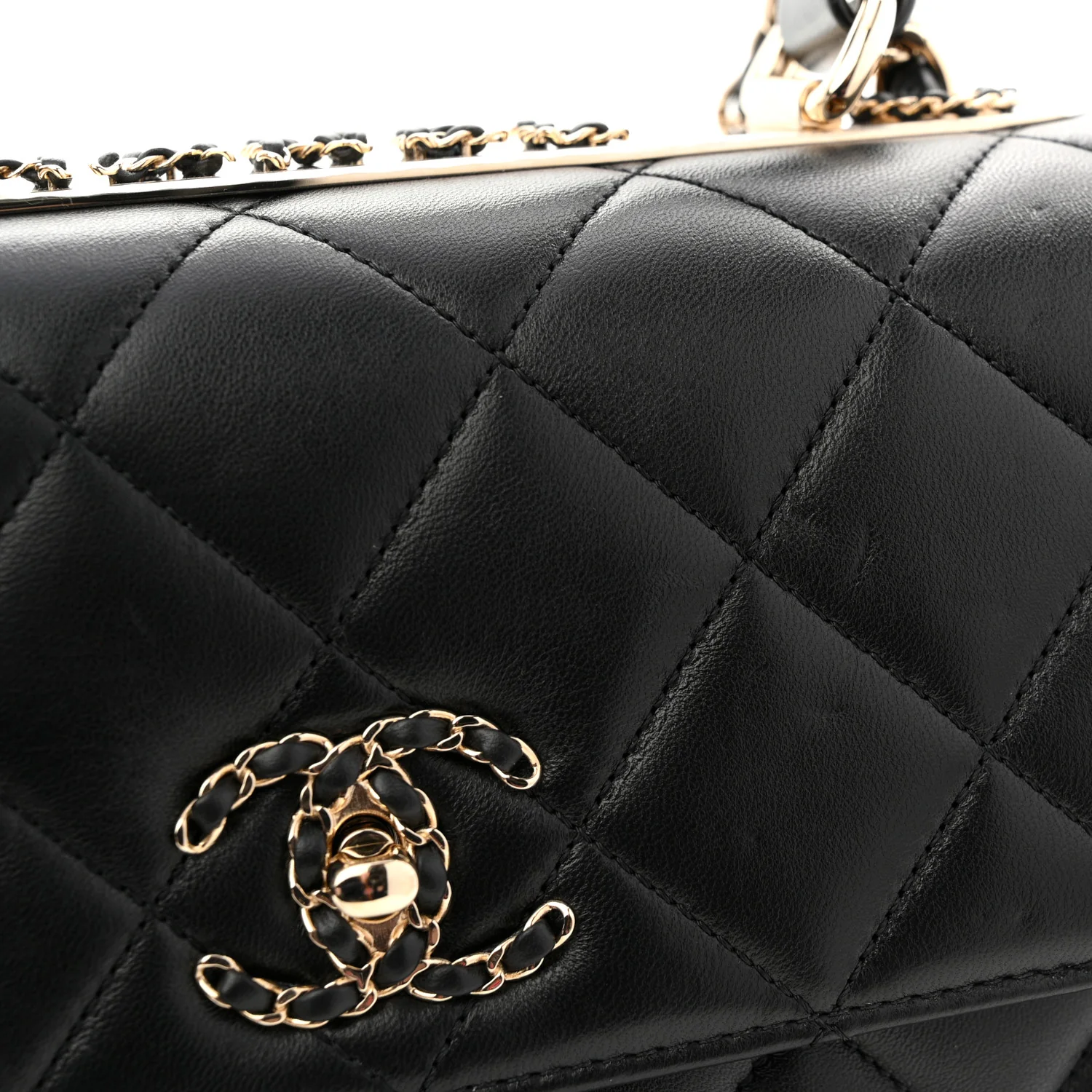 Lambskin Quilted Small Trendy CC Chain Dual Handle Flap Bag Black