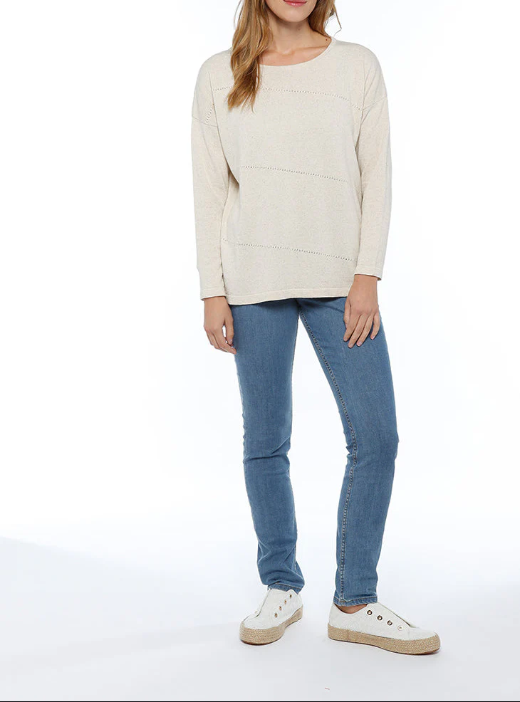 Pull femme coupe ample coton et lin beige nature