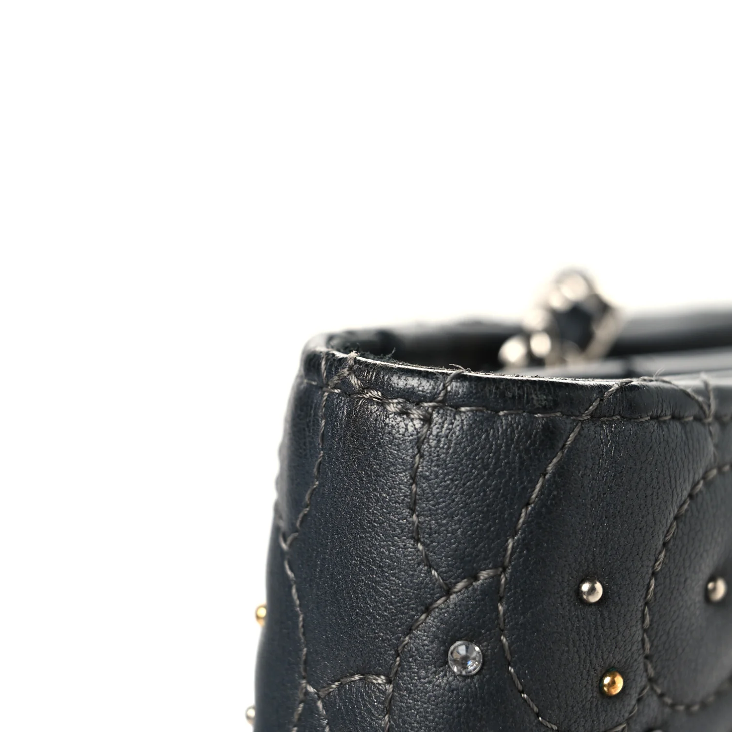 Lambskin Camellia Studded Wallet on Chain WOC Grey