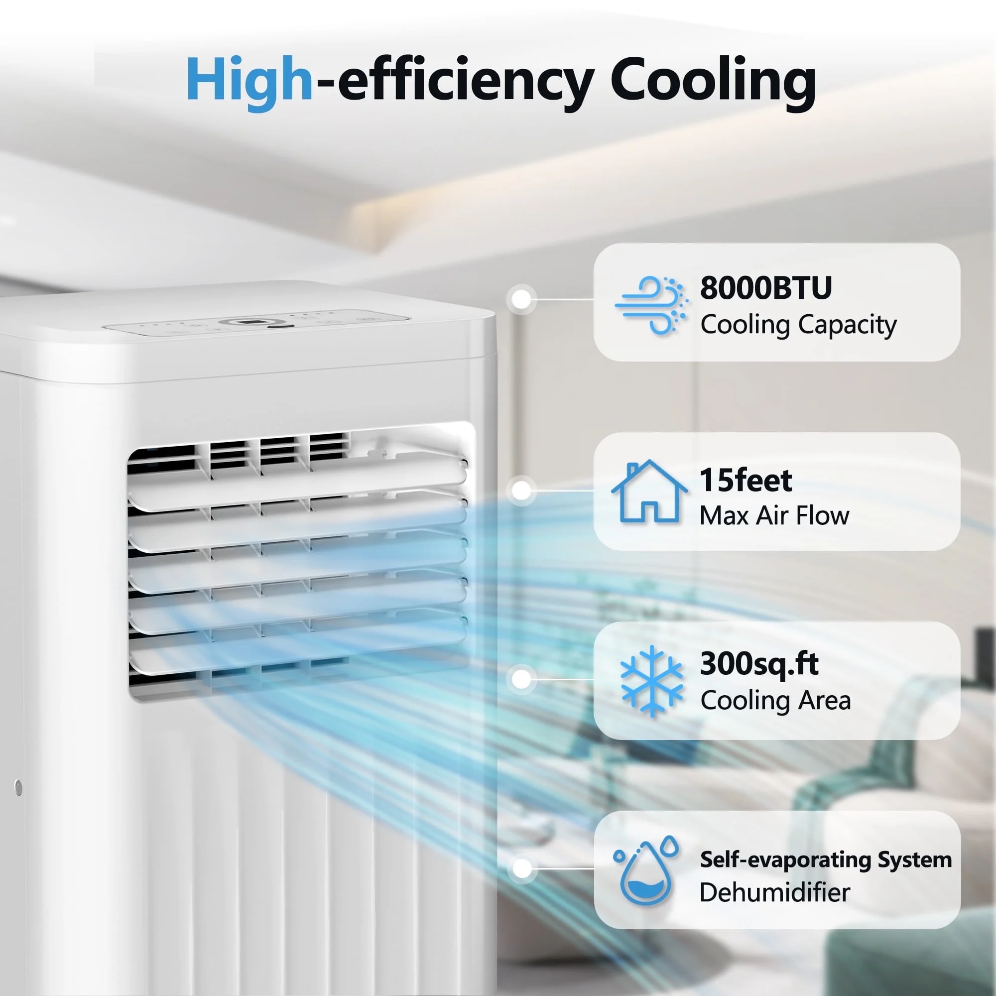 Portable Air Conditioner 8000 BTU Ashrae, Covers up to 350 Sq. Ft.,3-in-1 with Dehumidifier/Fan/Sleep Modes, Remote Control, 24-Hour Timer(8000) - Image 6