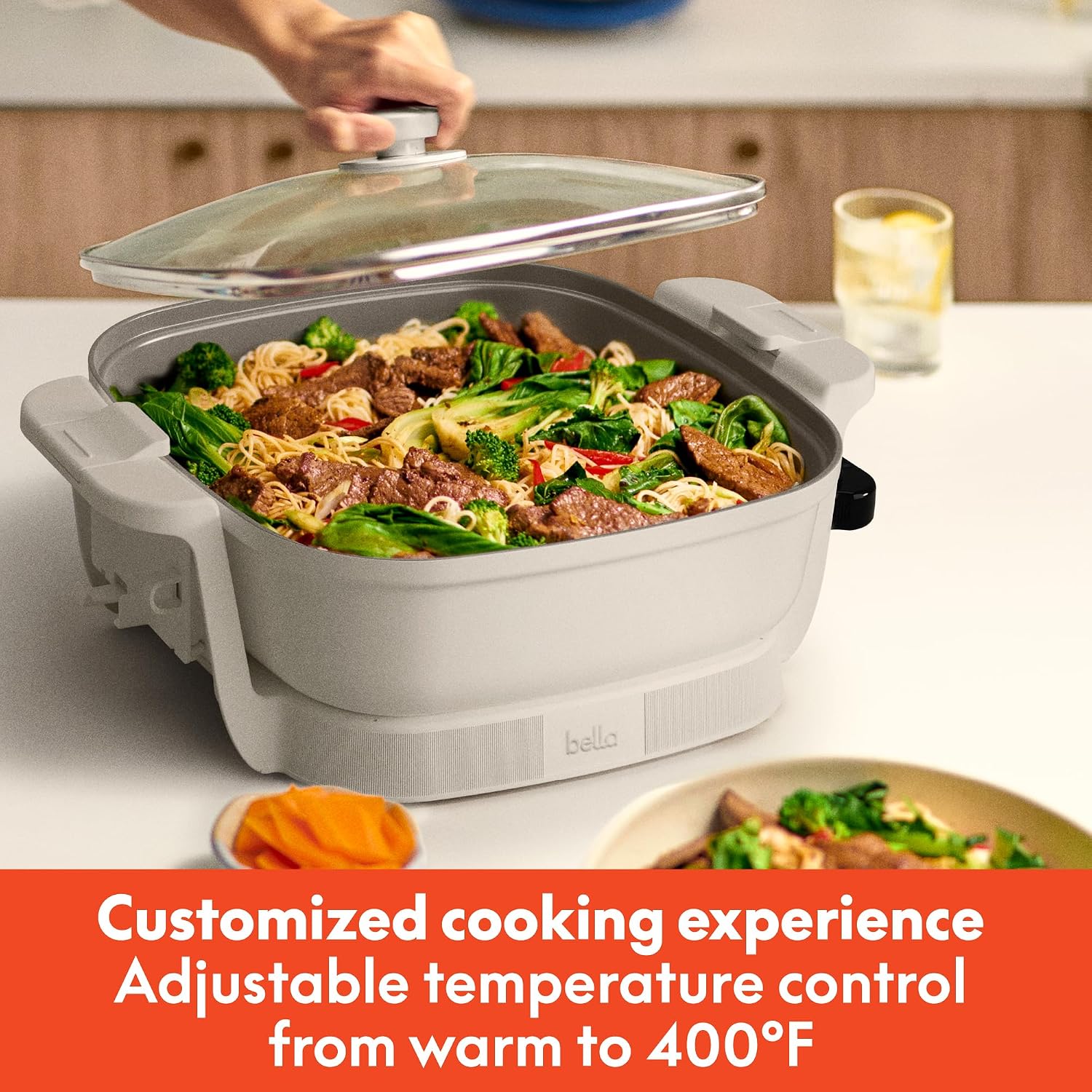 bella Fits-Anywhere™ SAUTE Make & Take Skillet, Non-Toxic, Ceramic, Oatmilk