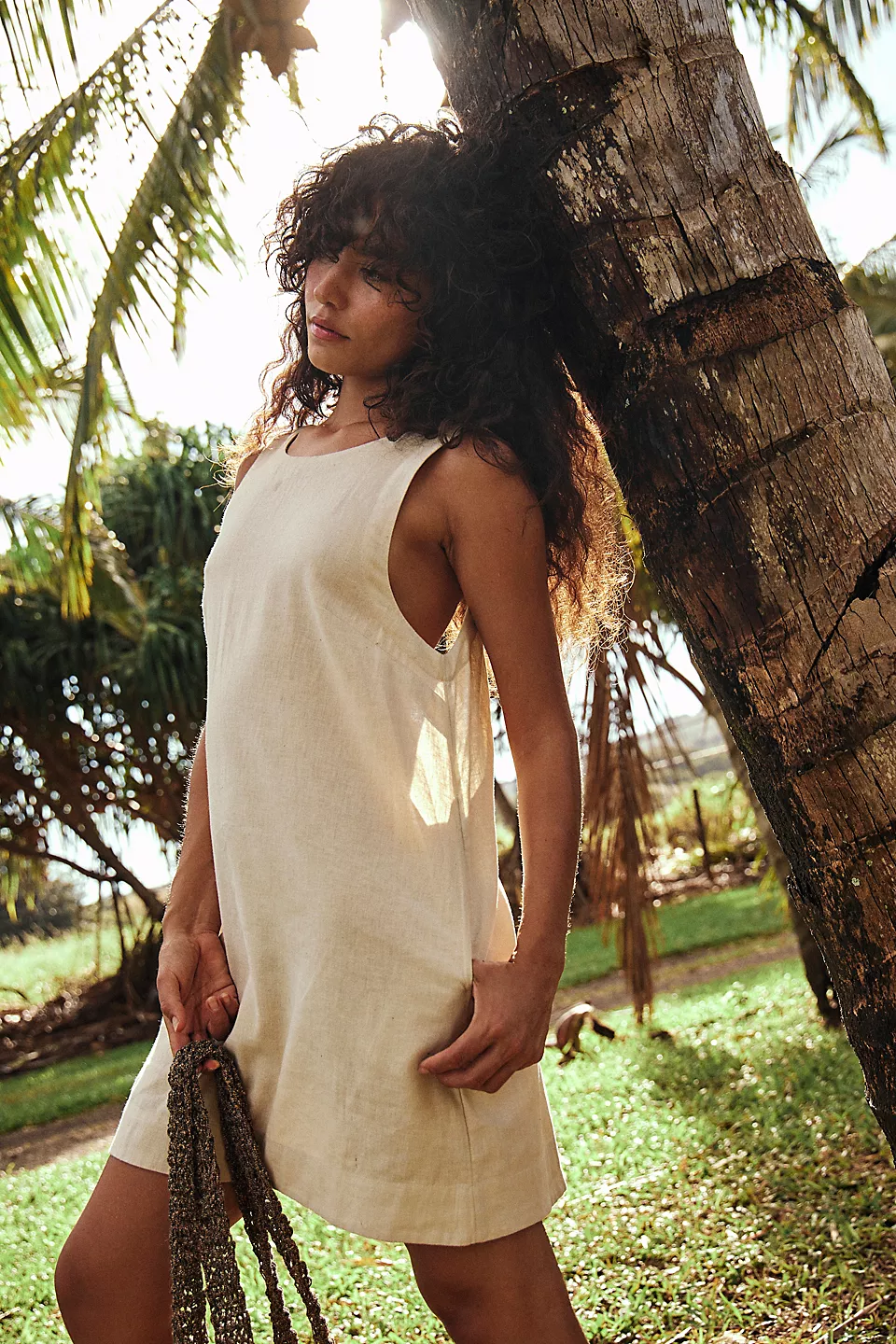 Full Of Sunshine Cotton-Linen Mini Dress-Wet Plaster