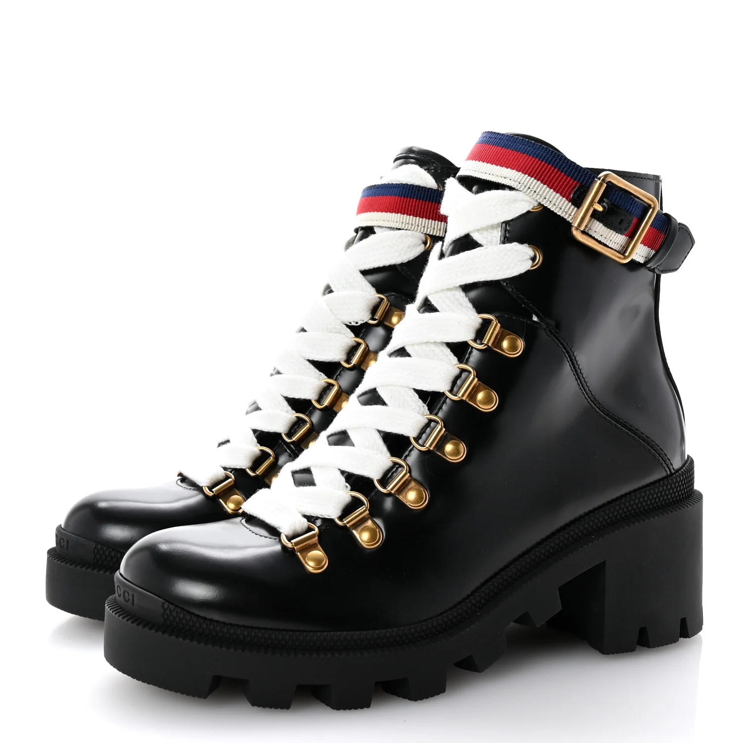 Calfskin Sylvie Web Lace Up Combat Boots 35 Black
