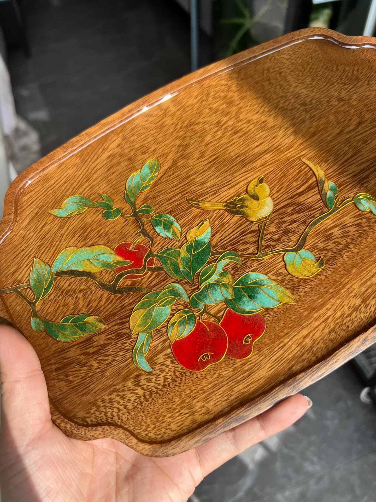 DIY Filigree Cloisonne Enamel Paint by Numbers Kit,Apples on Luxury Walnut Wood,Pre-Drawn Painting for Adults Beginners and Kids,5
