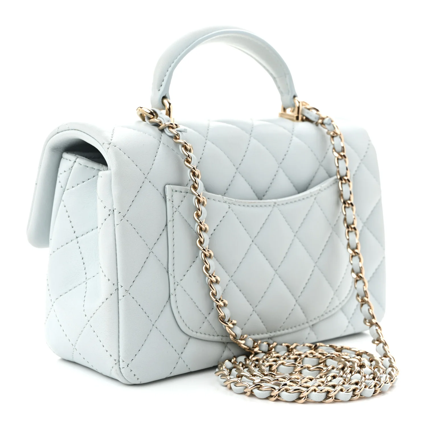 Lambskin Quilted Mini Top Handle Rectangular Flap Light Blue