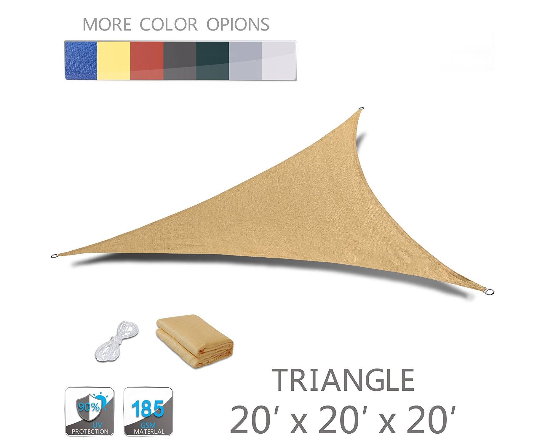 Love Story 20' x 20' x 20' Triangle Sand Sun Shade Sail Canopy UV Block Awning for Outdoor Patio Garden Backyard