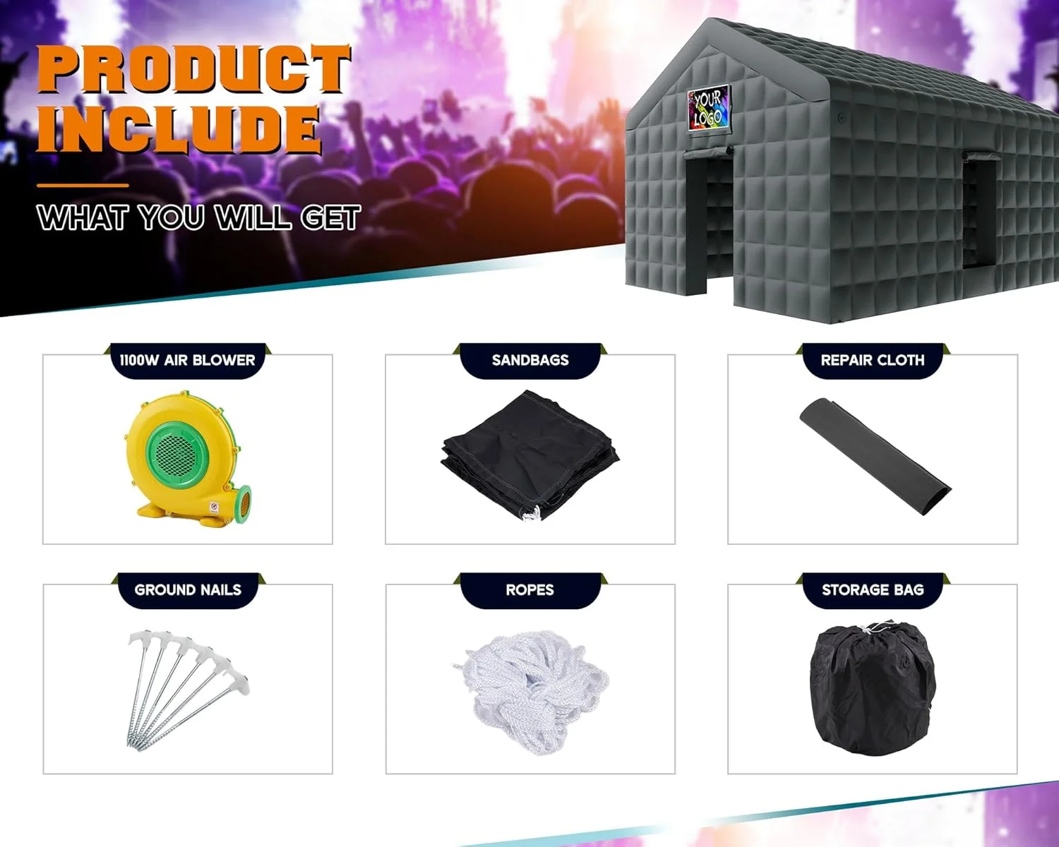 20x16x14 ft Large Black Inflatable Night Club Tent for Adults with 2 Side Doors, Inflatable Nightclub with Logo Area Gazebo Event House(20x16x14 FT/Black) - Image 8