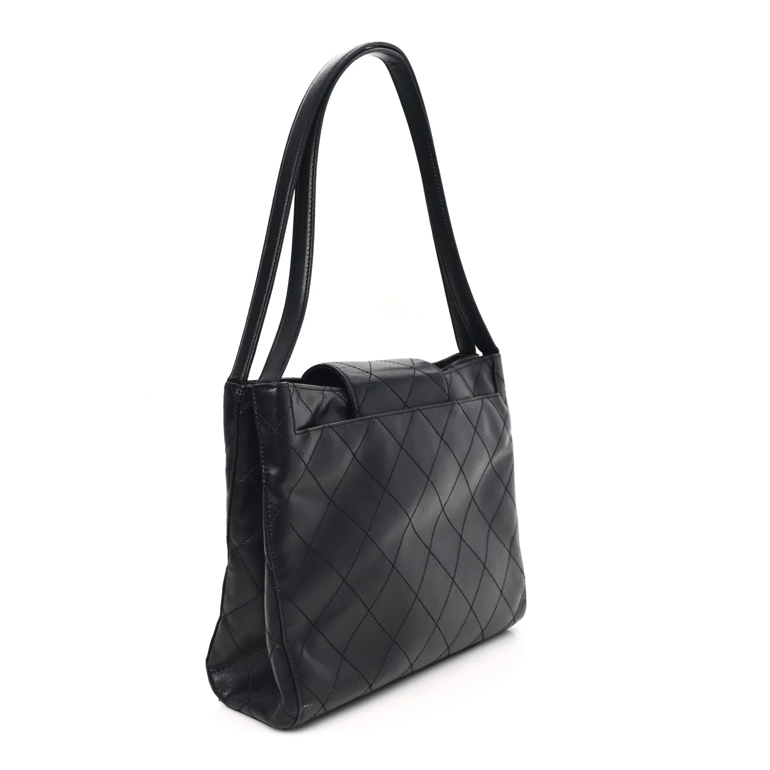Lambskin Quilted CC Flap Shoulder Bag Black