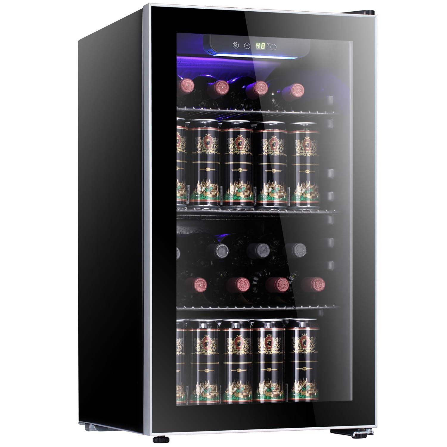 Antarctic Star 26 Bottle Wine Cooler/Cabinet Beverage Refrigerator Mini Wine Cellar Beer Soda Clear Glass Door Counter Top Bar Fridge Quiet Compressor