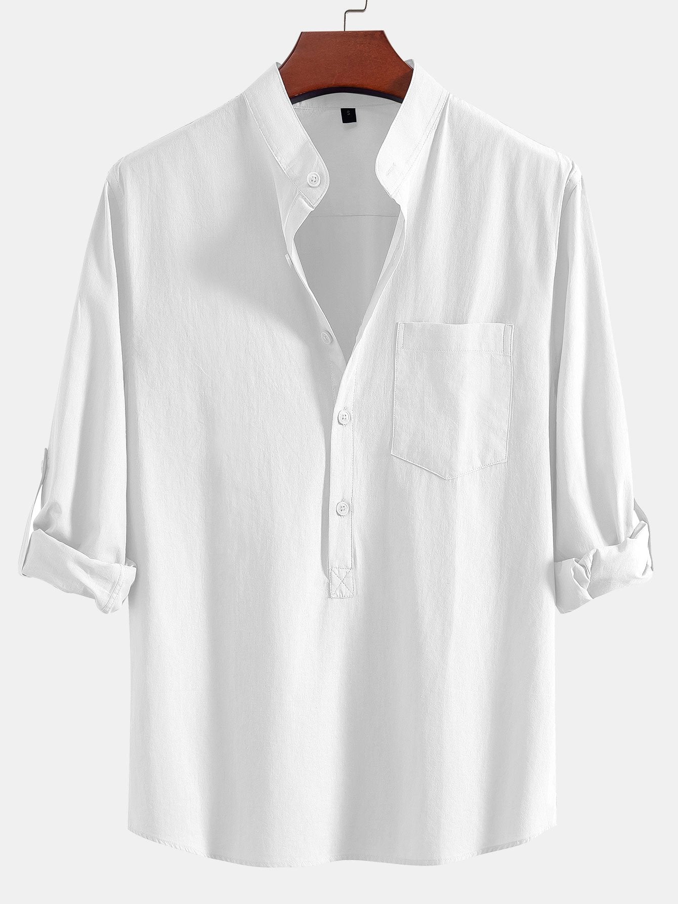 Chemise à manches longues aspect lin et col Henley