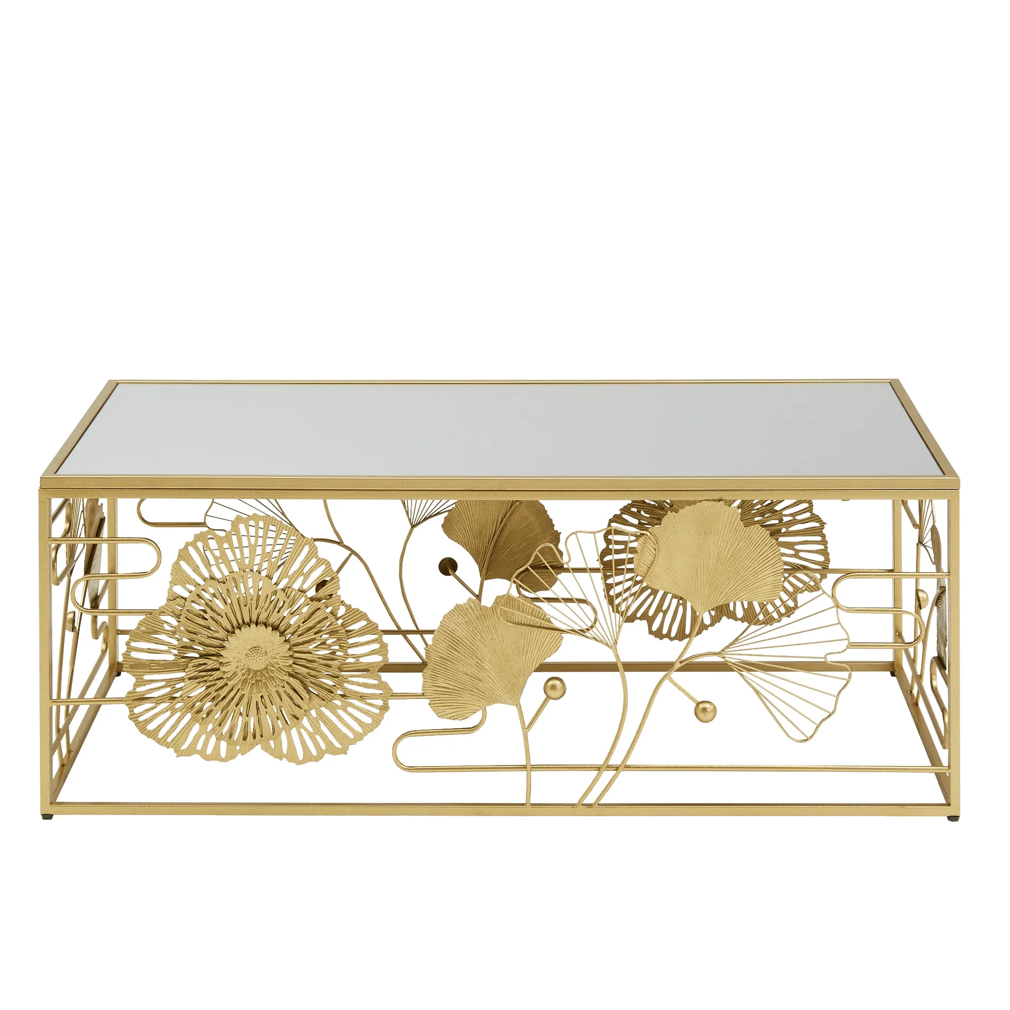 Ditmas Glam Peony and Ginkgo Rectangular Coffee Table with Mirror Top, Gold(Gold) - Image 5