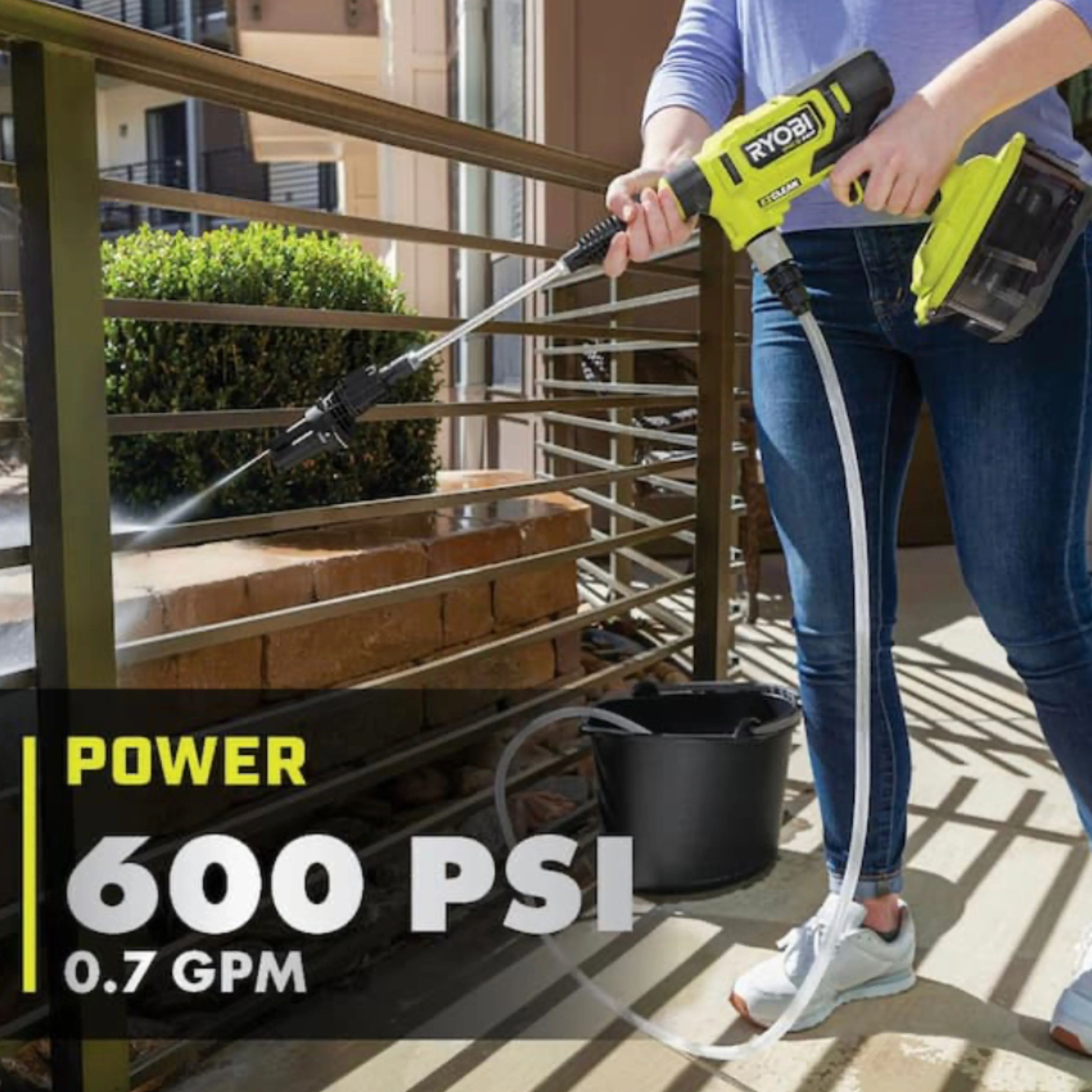 ONE+ HP 600 PSI at 0.7 GPM 18V Cordless Electric Cold water Power Cleaner, 20 ft. Siphon Hose - Image 7