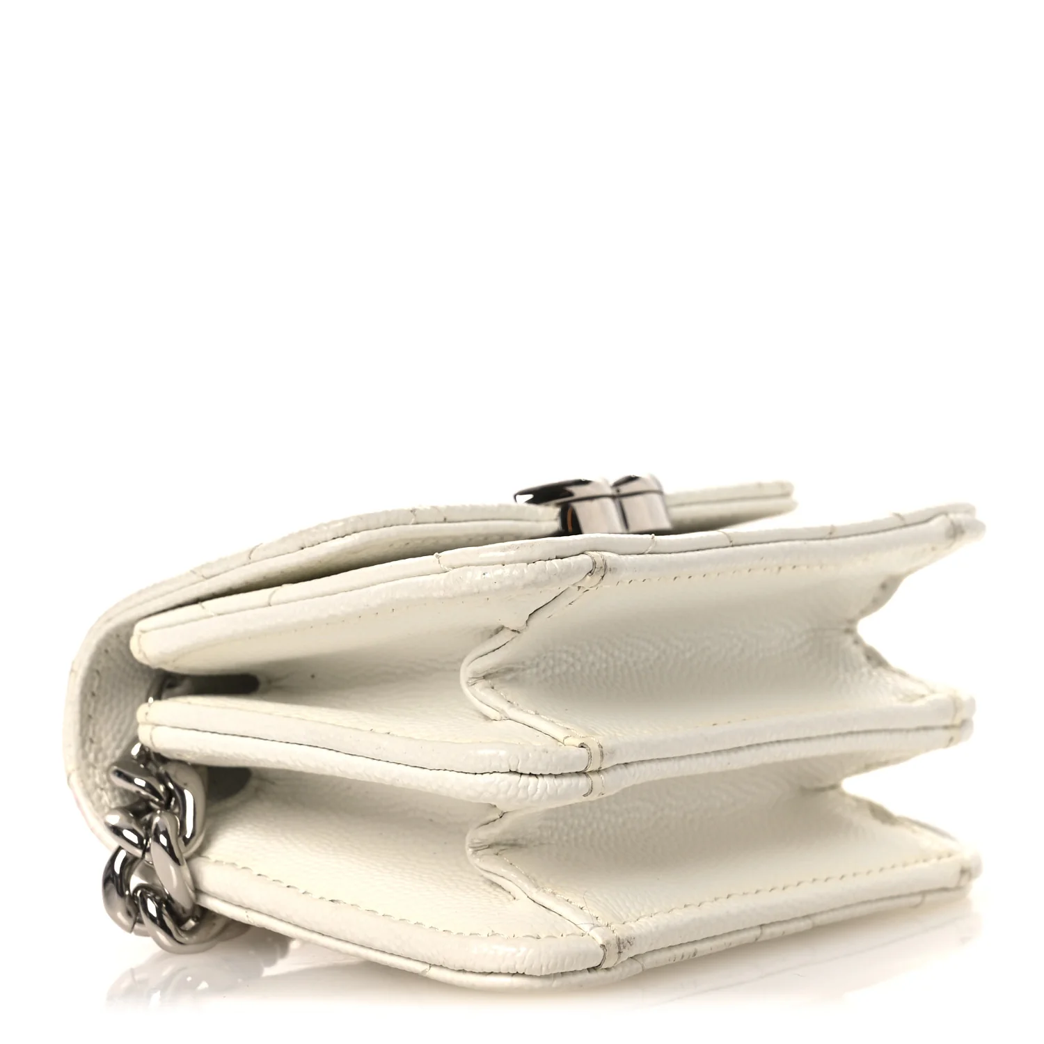 Caviar Quilted Enamel Coco Clutch With Chain White